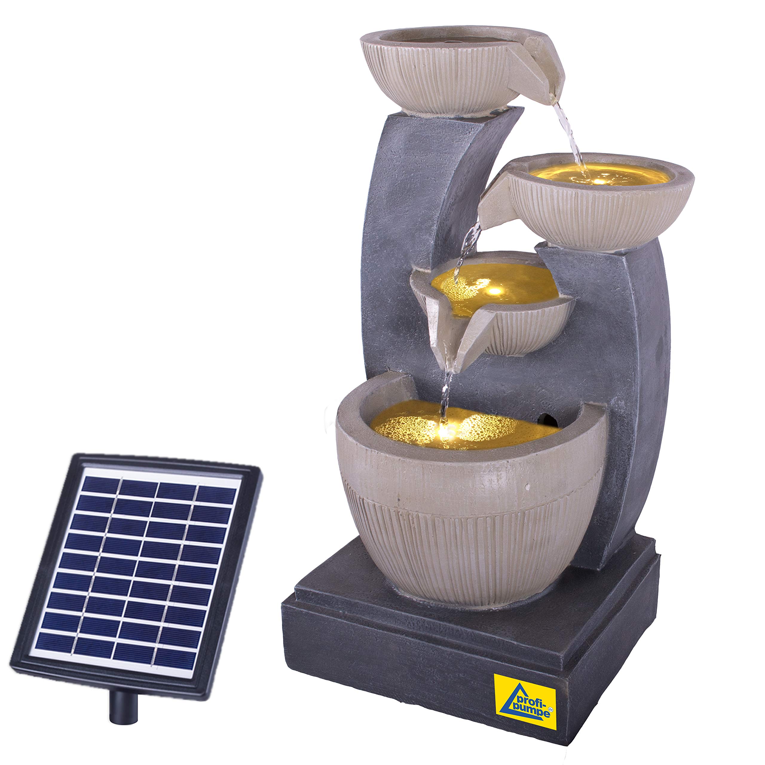 Fuente Solar para jardín Fuente Fuente Solar Feng-Shui Fuente Decorativa Cascada luz de jardín Bomba de Estanque para terraza, balcón, con Bombas, con batería de Iones de Litio y luz LED