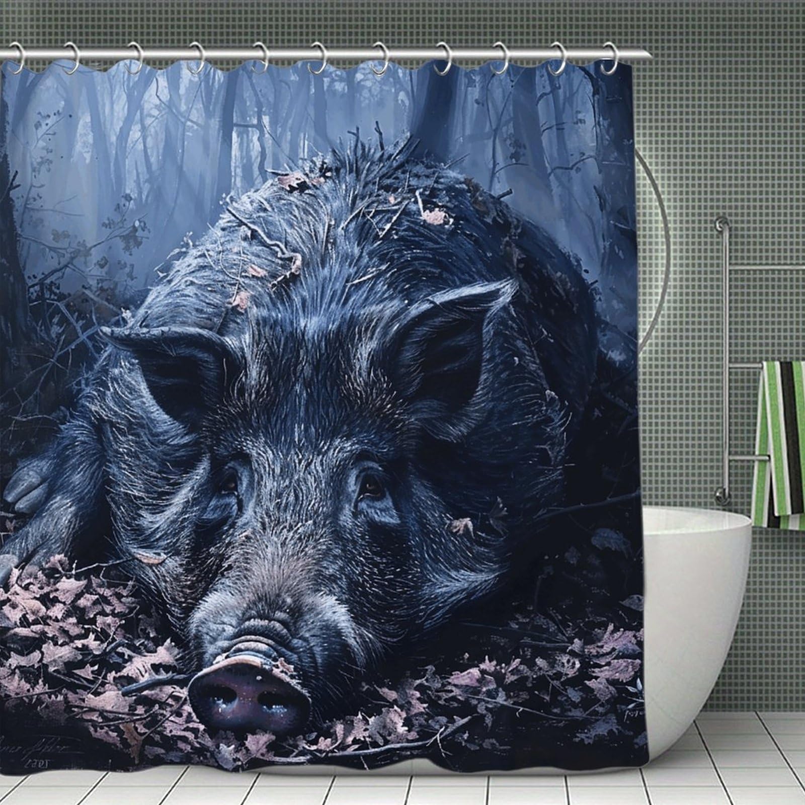QMNLKH Wild Boar on The Ground Shower Curtain with Hooks, Waterproof Bath Curtains for Bathroom, Lightweight Bath Curtains Liner for Hotel, Personalized Bath Curtain for Spa, 70.8 Inch