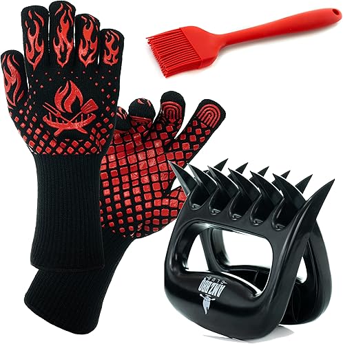 Miniatura 1 de Guantes de barbacoa, cepillo para hornear y garras de barbacoa para triturar carne, gran juego de accesorios de herramientas para ahumar para