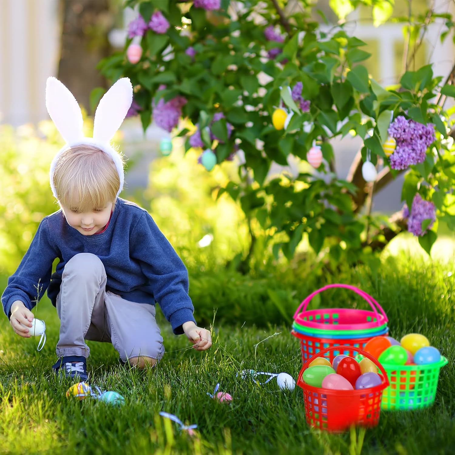 Karenhi 24 Pcs 8 Inch Large Plastic Easter Baskets Bulk with Handles Large Easter Bucket Bulk Multicolor Easter Plastic Basket Easter Hunt Basket for Easter Theme Party Supplies Eggs Hunt Gifts - Image 5