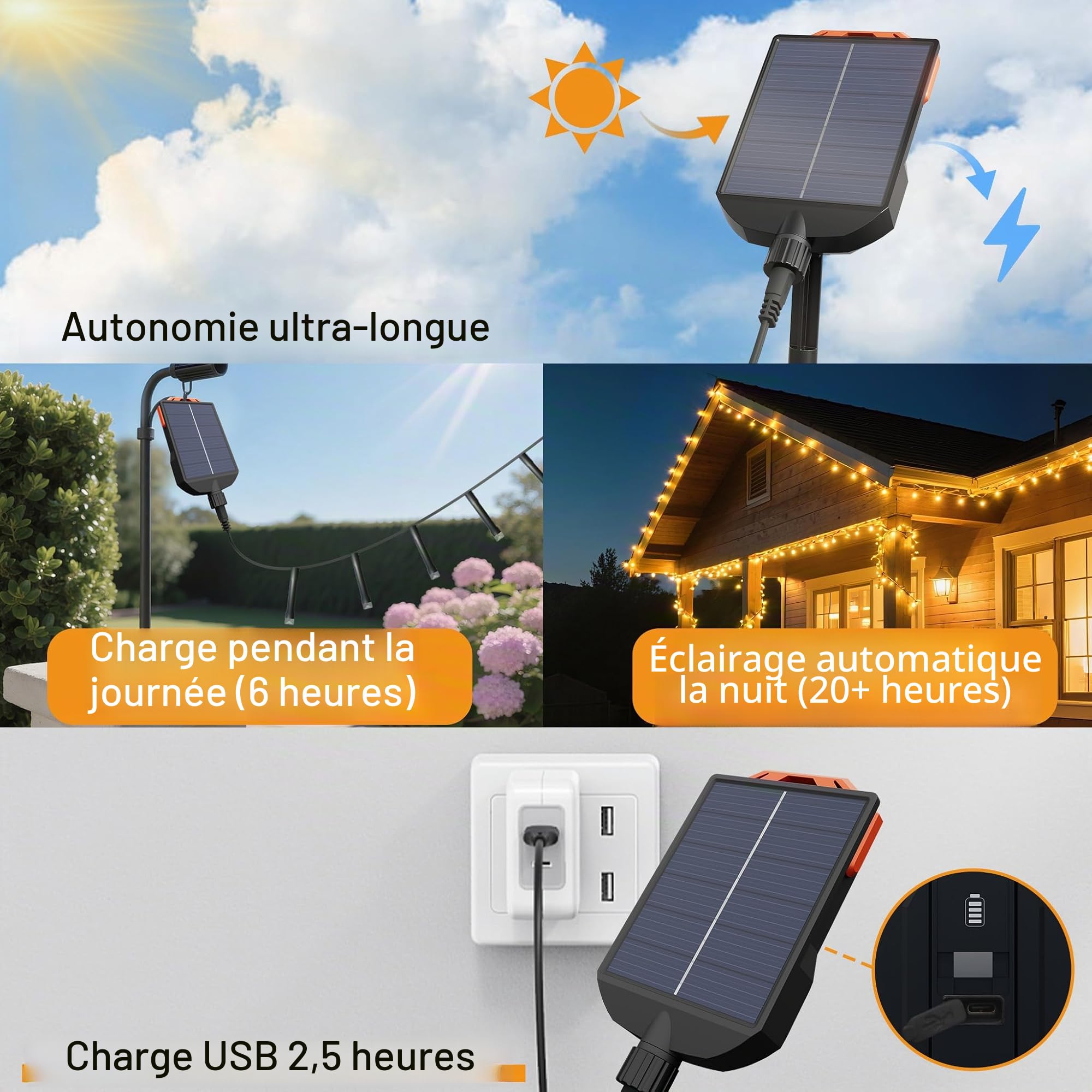 UISEBRT Guirlande lumineuse solaire d'extérieur de Noël 100 m 1000 LED blanc chaud, 8 modes et minuterie
