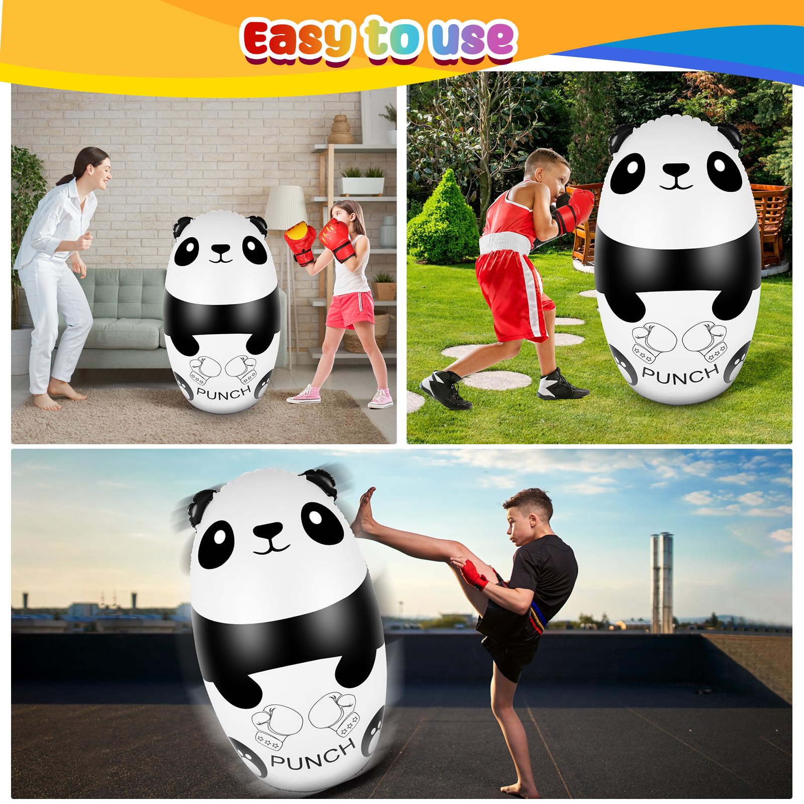 Bokszak voor kinderen, met bokshandschoenen, 120 cm, verlichte panda