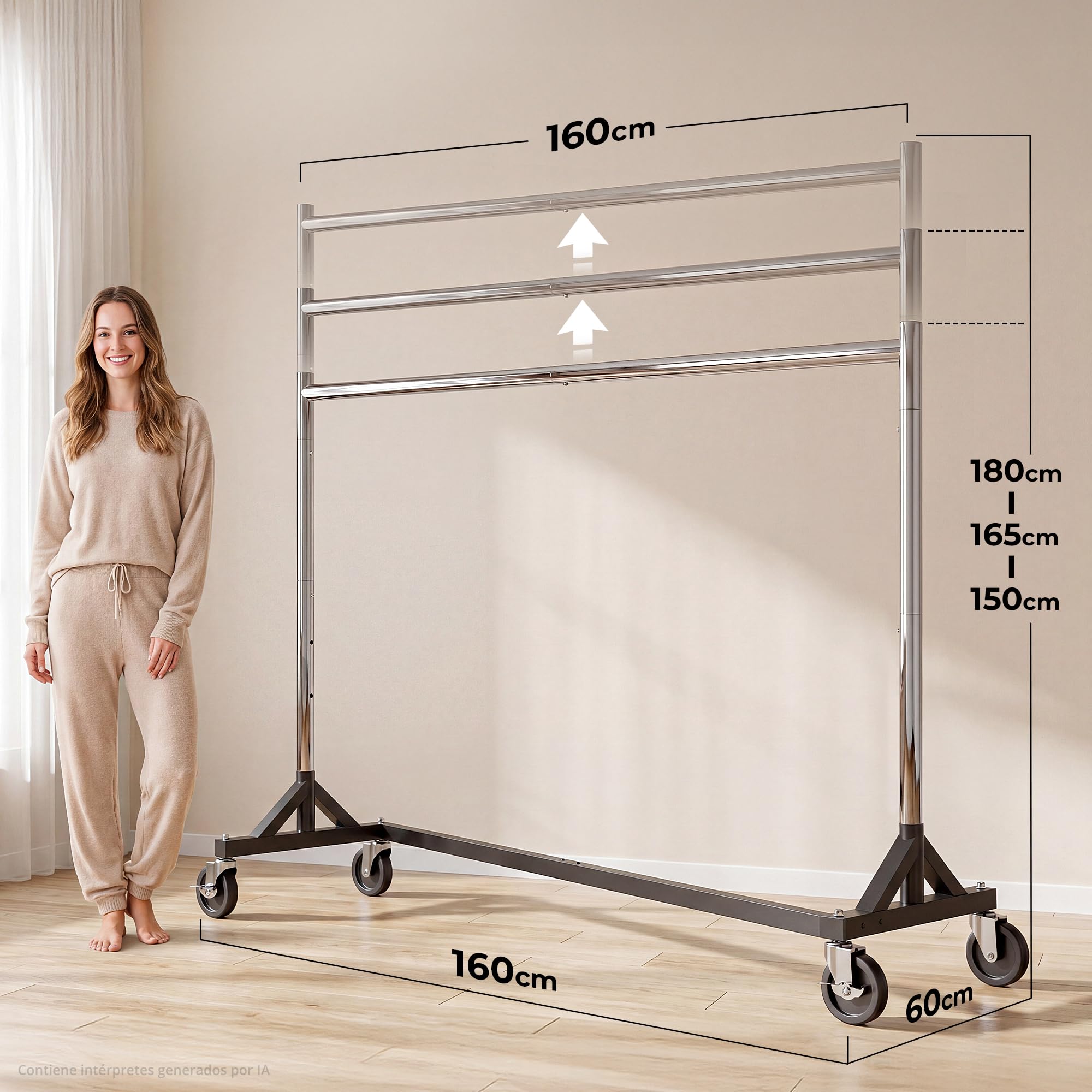 HOKEEPER Burro de Ropa Comercial Resistente, Perchero con Base en Z y Ruedas, 181kg, Altura Ajustable para Tiendas, Boutiques, Dormitorio y Mercados, Plateado | Perchero comercial con 4 ruedas, 2 bloqueos, fácil montaje, duradero, capacidad de carga 182 k