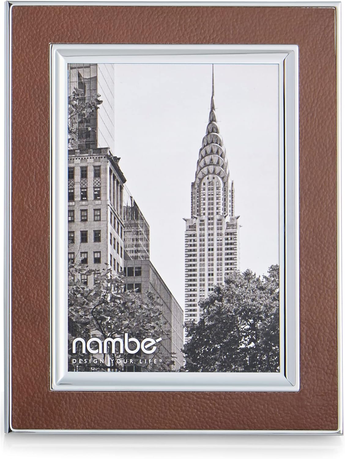 nambe Novara Picture Frame, 5" x 7” | Photo Frame with Tempered Glass | Tabletop Display, Family, Friends, Wedding Gift, Home Office Décor | Silver Plate and Genuine Leather