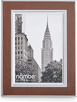 nambe Novara Picture Frame, 5" x 7 | Photo Frame with Tempered Glass | Tabletop Display, Family, Friends, Wedding Gift, Home Office Decor | Silver Plate and Genuine Leather