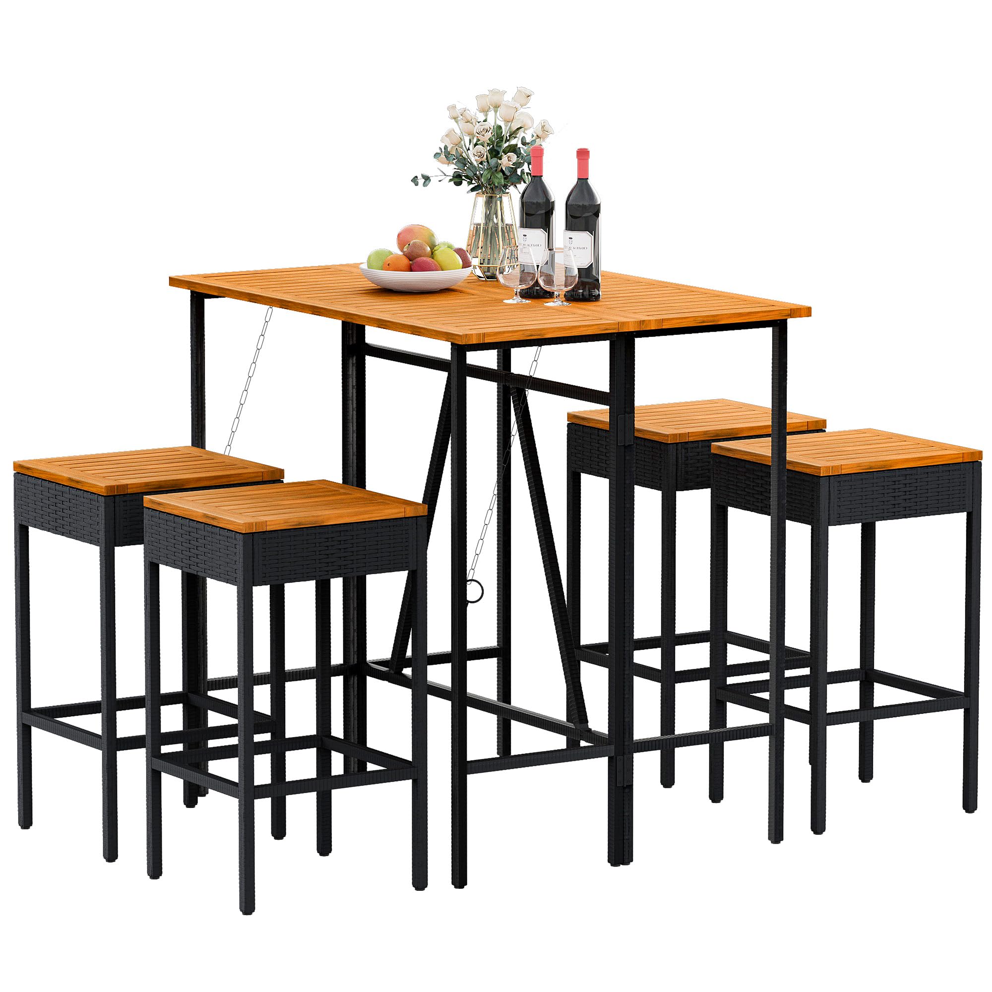 Snapklik.com : Devoko Patio Bar Set 5 Pieces Acacia Wood Patio High Top