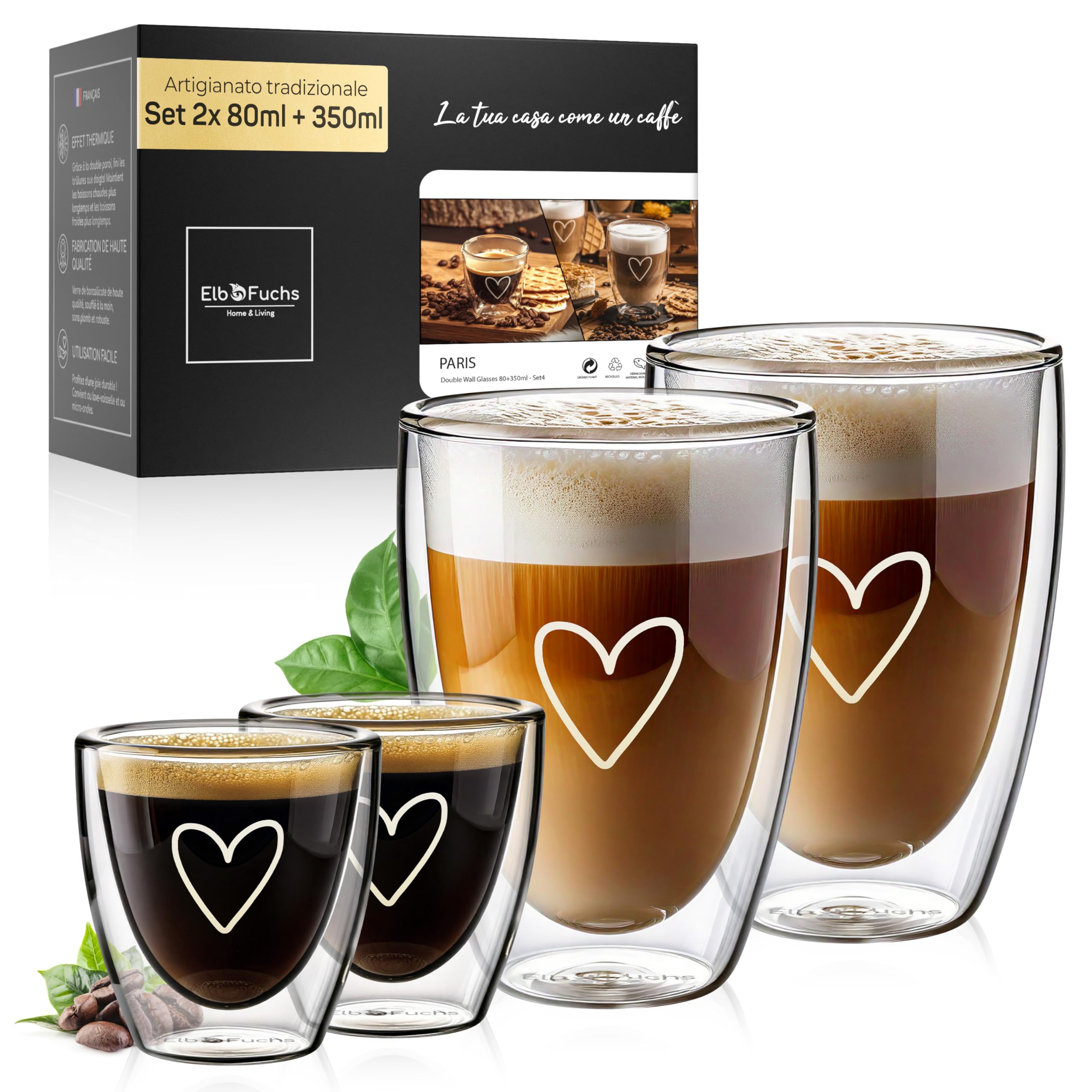 2 pezzi tazze da caffè a doppia parete bicchieri tazze 12oz Espresso