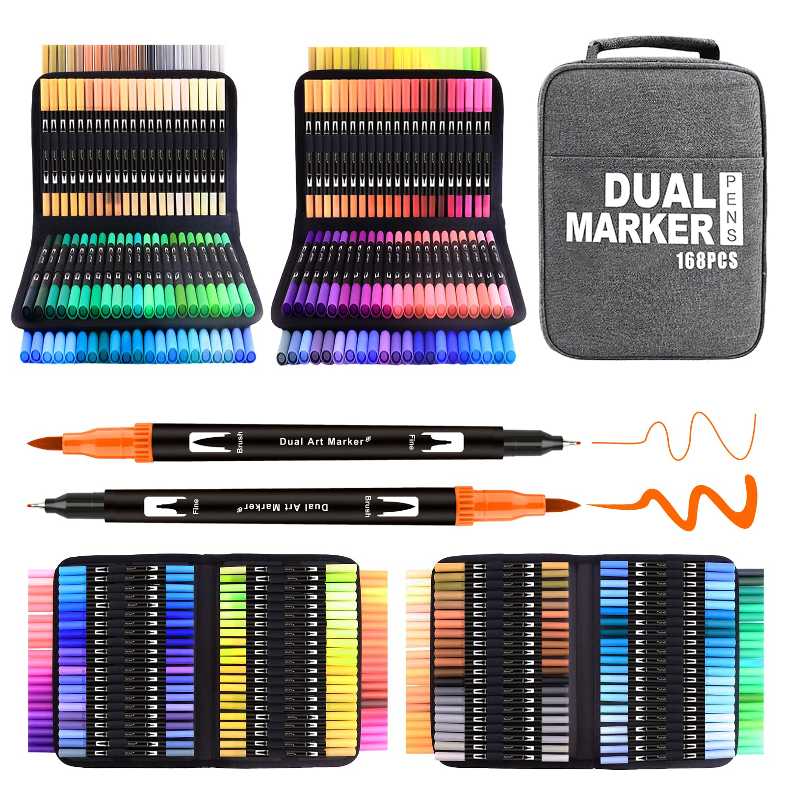 Rotuladores Lettering, 168 Rotuladores Pincel Rotuladore Doble Punta, Doble Punta Brush Pen Para Acuarelas Dibujos y Caligrafía