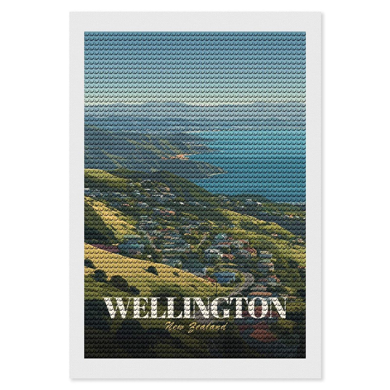 Junmoney Wellington, New Zealand Landscape Art Diamond Art Kit 8"x12", Bedroom Decor, Adhesive Canvas, Full Kit Included, Thoughtful Present, Birthday Gift