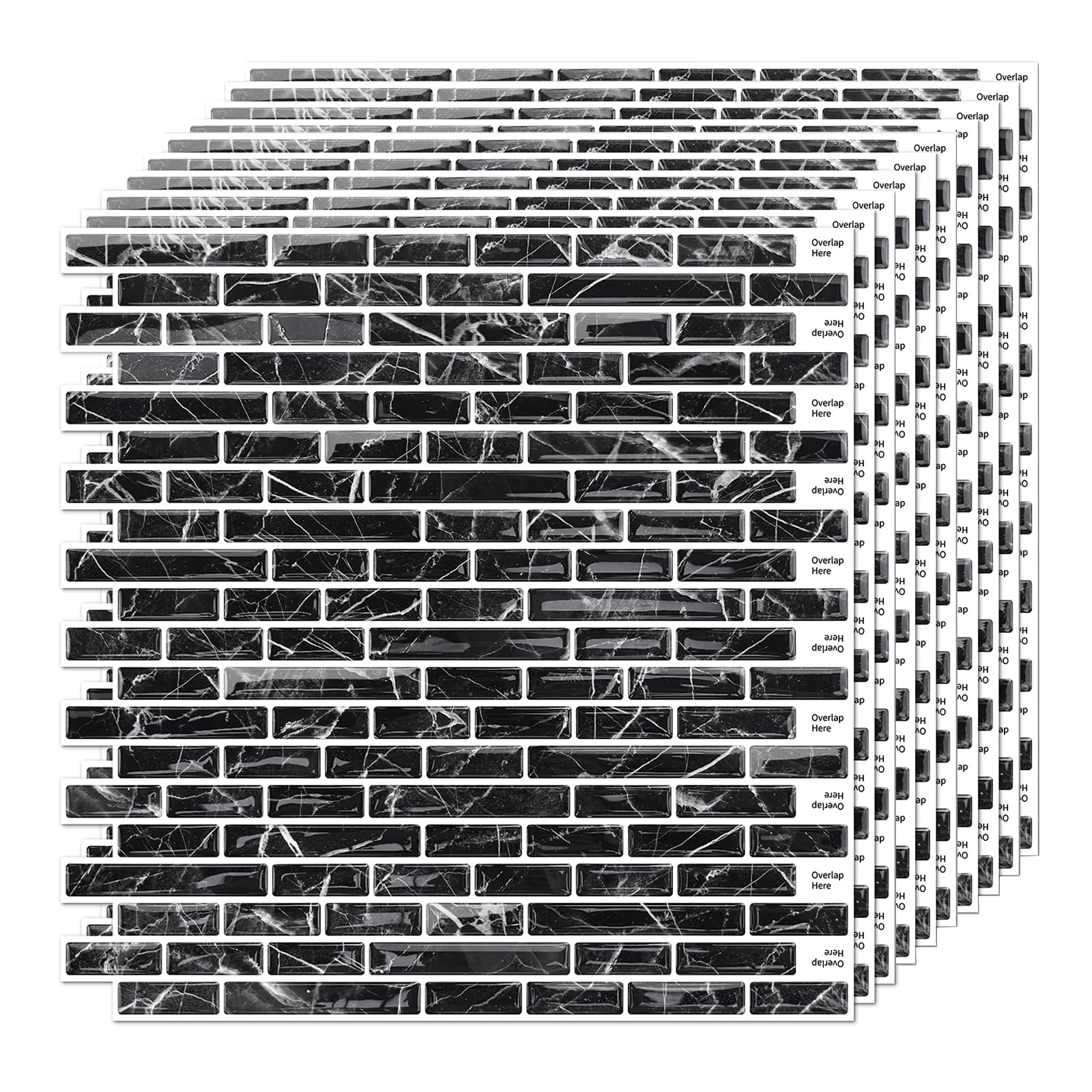 Piastrelle in ceramica 3D, 10 pezzi, 30,5 x 30,5 cm, autoadesive, pannelli da parete 3D, per cucina, bagno, parete (nero)