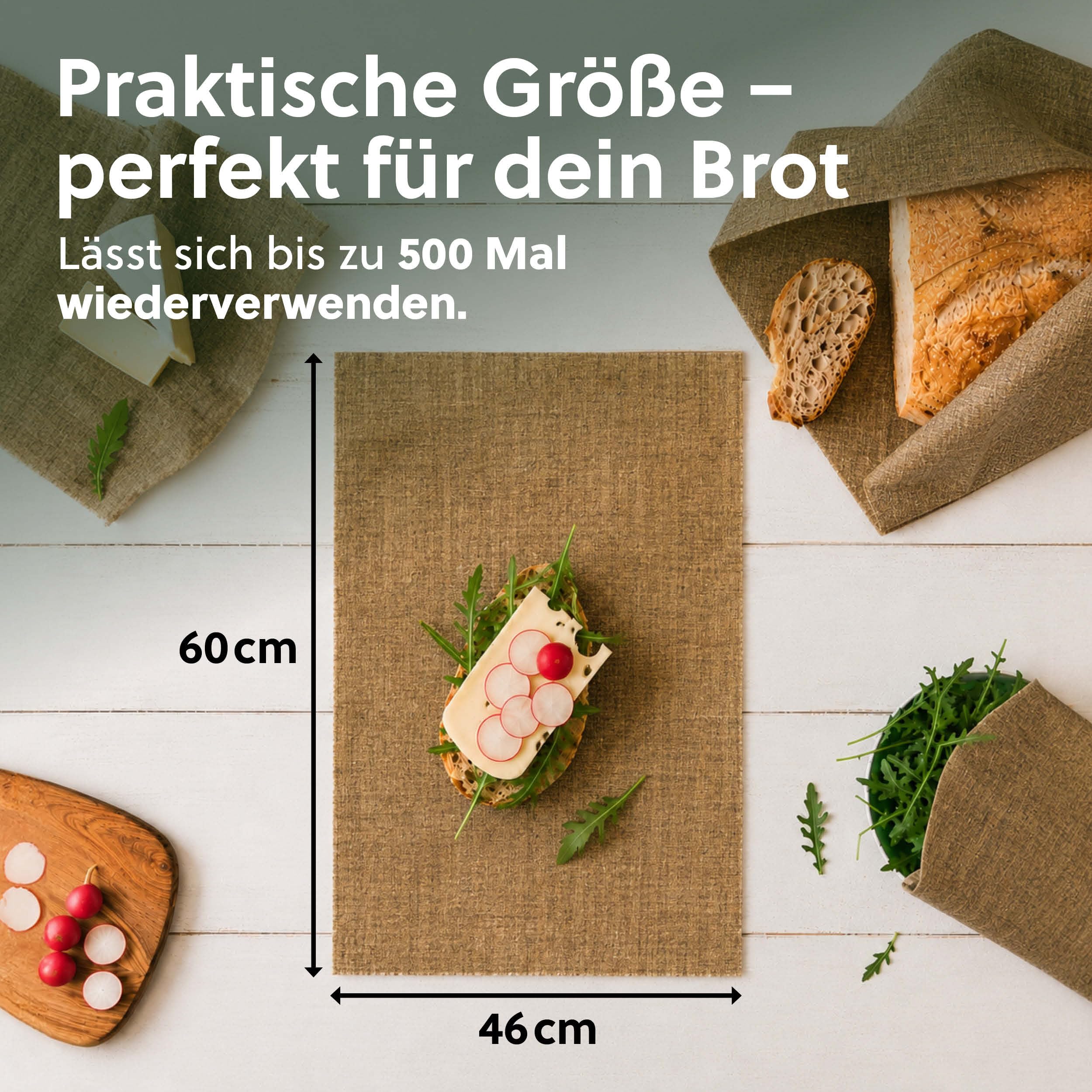 beegut Panno di cera d'api XXL in lino, particolarmente adatto per conservare il pane grazie al panno di lino più spesso, 46 x 60 cm