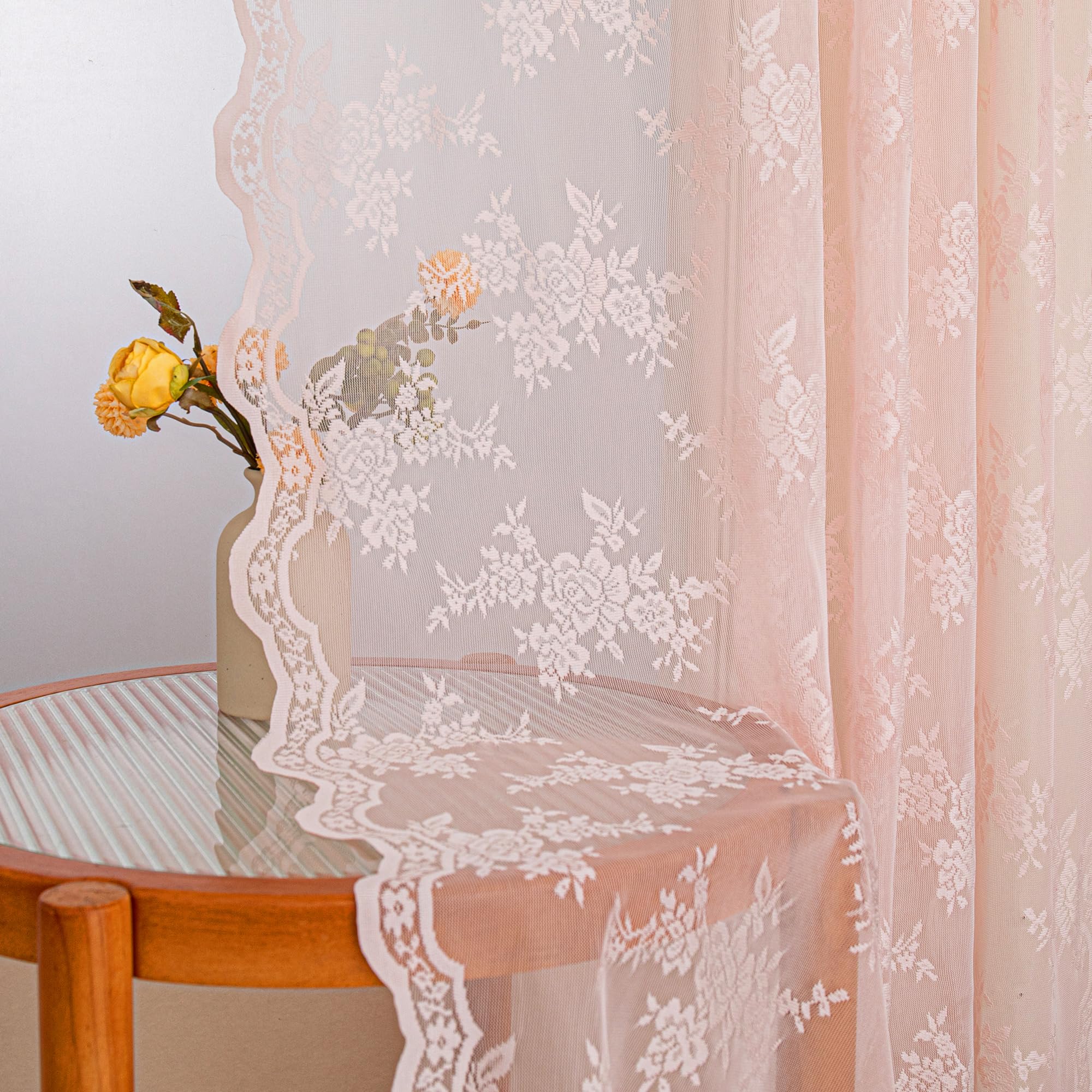 MYSKY HOME Vorhang aus Spitze, Blumen Bestickte Spitzengardinen, Vorhänge mit Kräuselband 2er Set