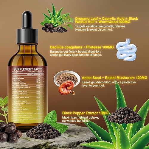 Miniatura 2 de Candida Cleanse Detox para mujeres y hombres, limpieza intestinal y parásitos con ácido caprílico, orégano, nogal negro, apoyo de Candida y