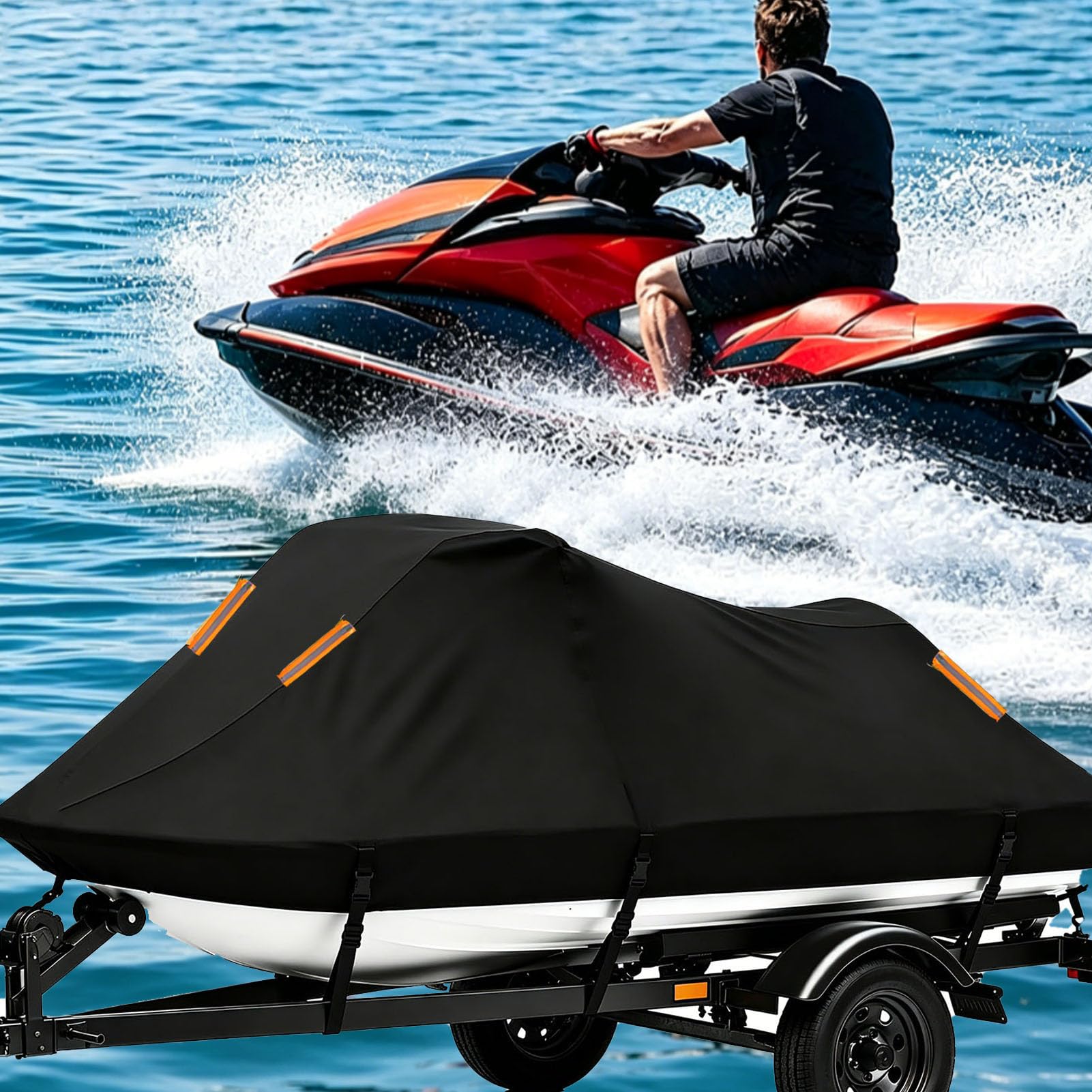Funda para Jet Ski para Sea-Doo Wake 170 35TH 2026 | Tela Oxford 300D Resistente Rayos UV Viento Nieve Polvo, Antideslizantes,Moto de Agua 2-15 Plazas Protector Remolcable