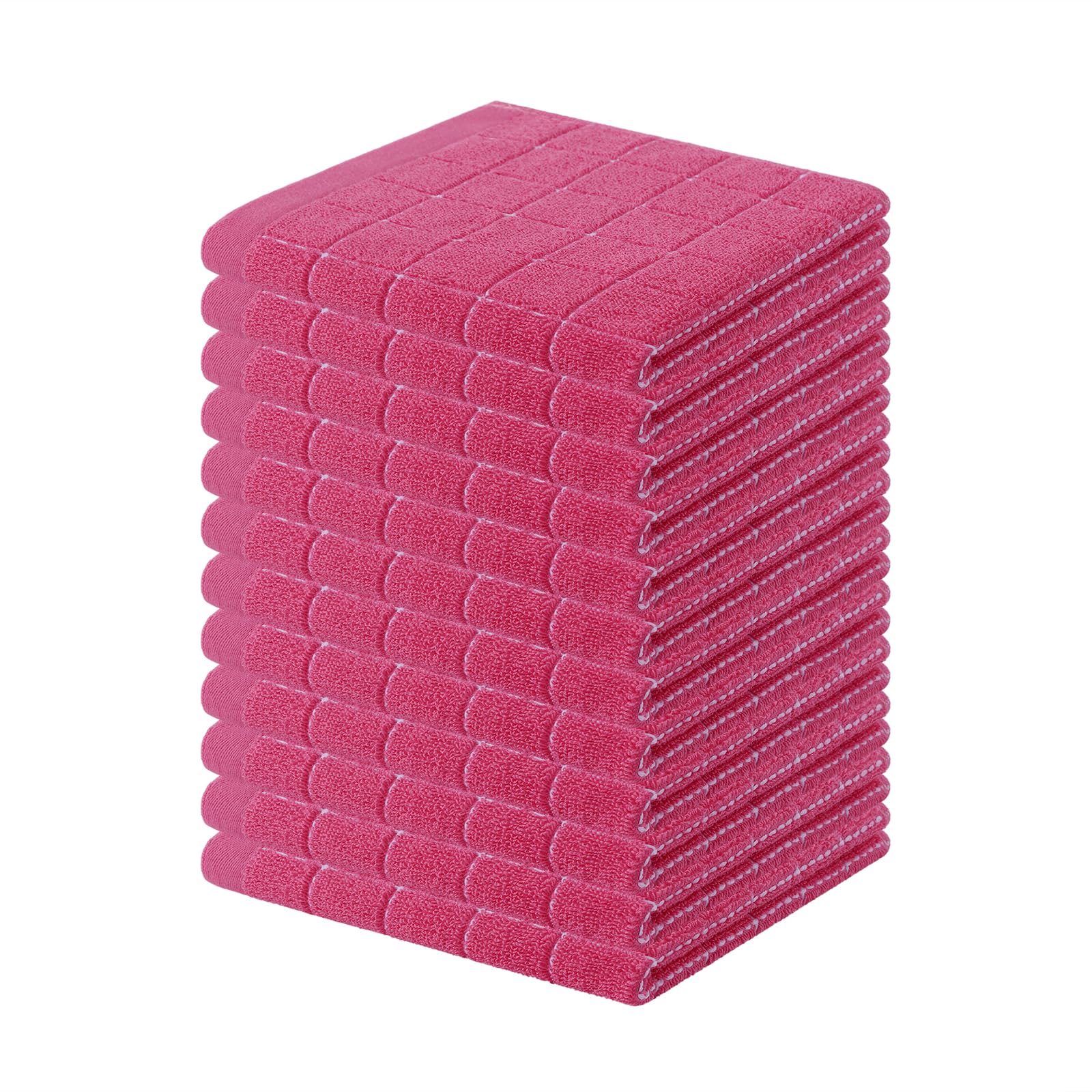 Homaxy 100% Cotton Terry Kitchen Towels, 12 Pack, Rose Red | Ultra Soft and Absorbent, Suitable for Drying and Washing Dishes