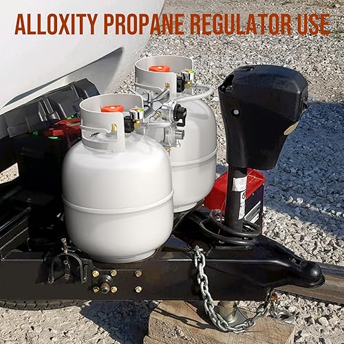 Miniatura 7 de Alloxity Regulador de propano de 2 etapas de cambio automático para caravana, 2 tanques, manguera de propano LP de 18 pulgadas con manómetro,