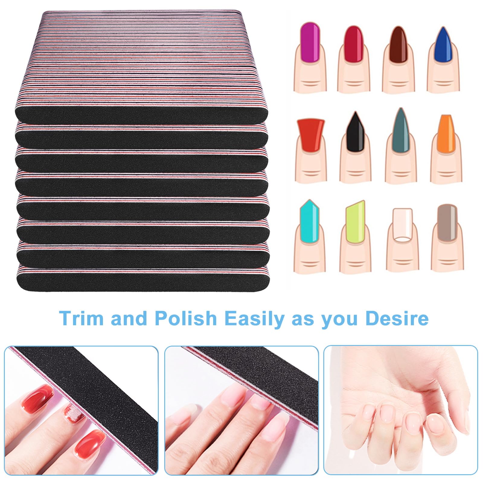 200 Stück Nagelfeilen, Körnung 100/180, Schmirgelbrett, Nagelfeilen, doppelseitige Emory Fingernagelfeilen für Natur- und Acrylnägel, Gelnägel, professionelle wiederverwendbare Maniküre, Pediküre,