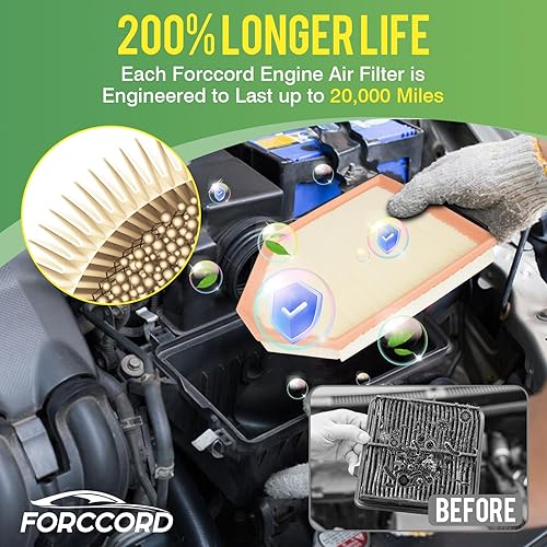 Miniatura 10 de Forccord Paquete de 2 filtros de aire de motor para BMW X5, X7, 2019-18 X3, 2023-20 X6, 2023-17 540i xDrive, 530i, 540i, 2022-19 530i xDrive,