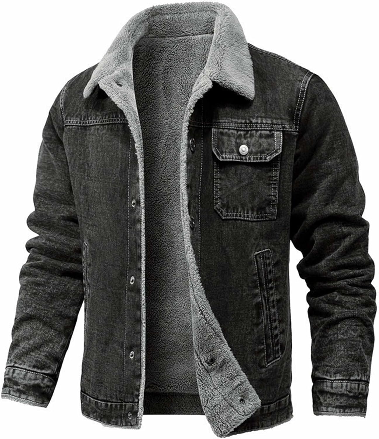 SOMTHRON Men's Fleece Jean Jacket Coat Winter Cotton Sherpa Lined Denim Trucker Jacket Warm Thicken Windbreaker