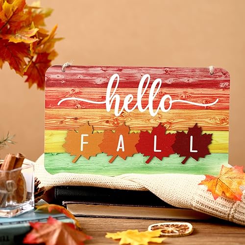 Miniatura 7 de Blulu Letrero de madera rústica con texto en inglés «Hello Fall», letrero de «Hello Winter» para colgar en la pared, para el hogar, baño, interior y