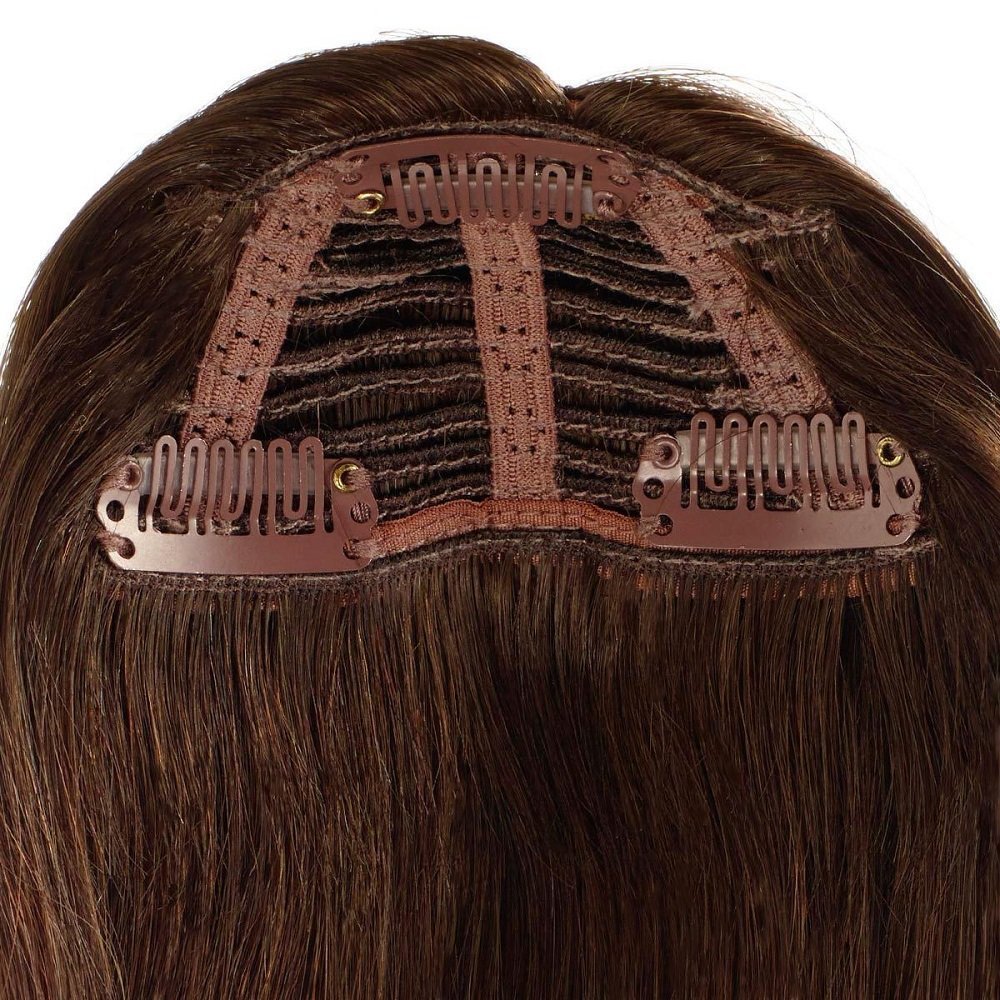 Clip In Human Hair Fringe, 100% Human Hair (Medium Brown #6) - Image 3