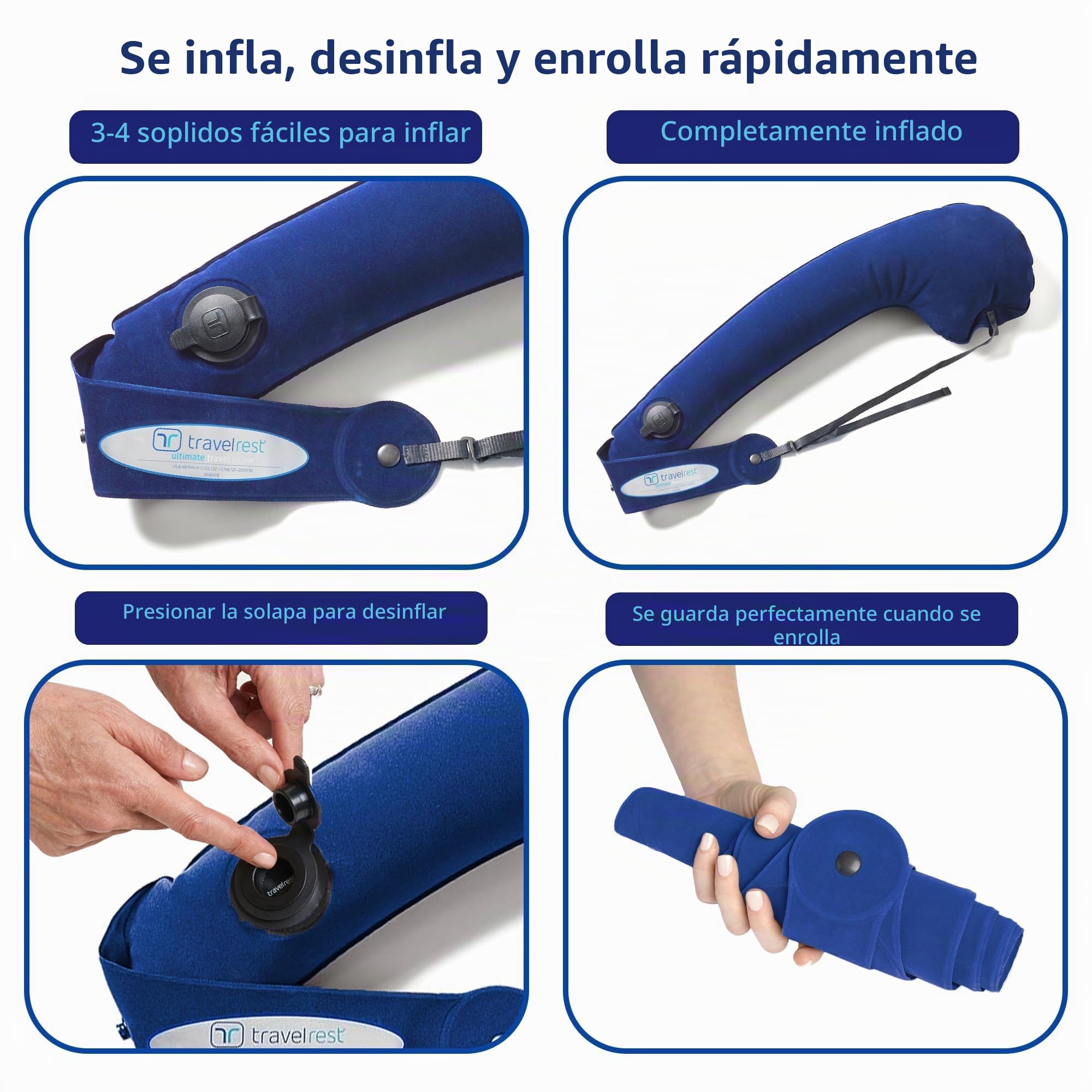 travelrest - Almohada Esencial de Viaje Todo en uno - Soporte Corporal para Dormir en Viajes, Compacto y cómodo, Duradero y Lavable, Accesorio de Viaje para vuelos Largos y Viajes por Carretera.