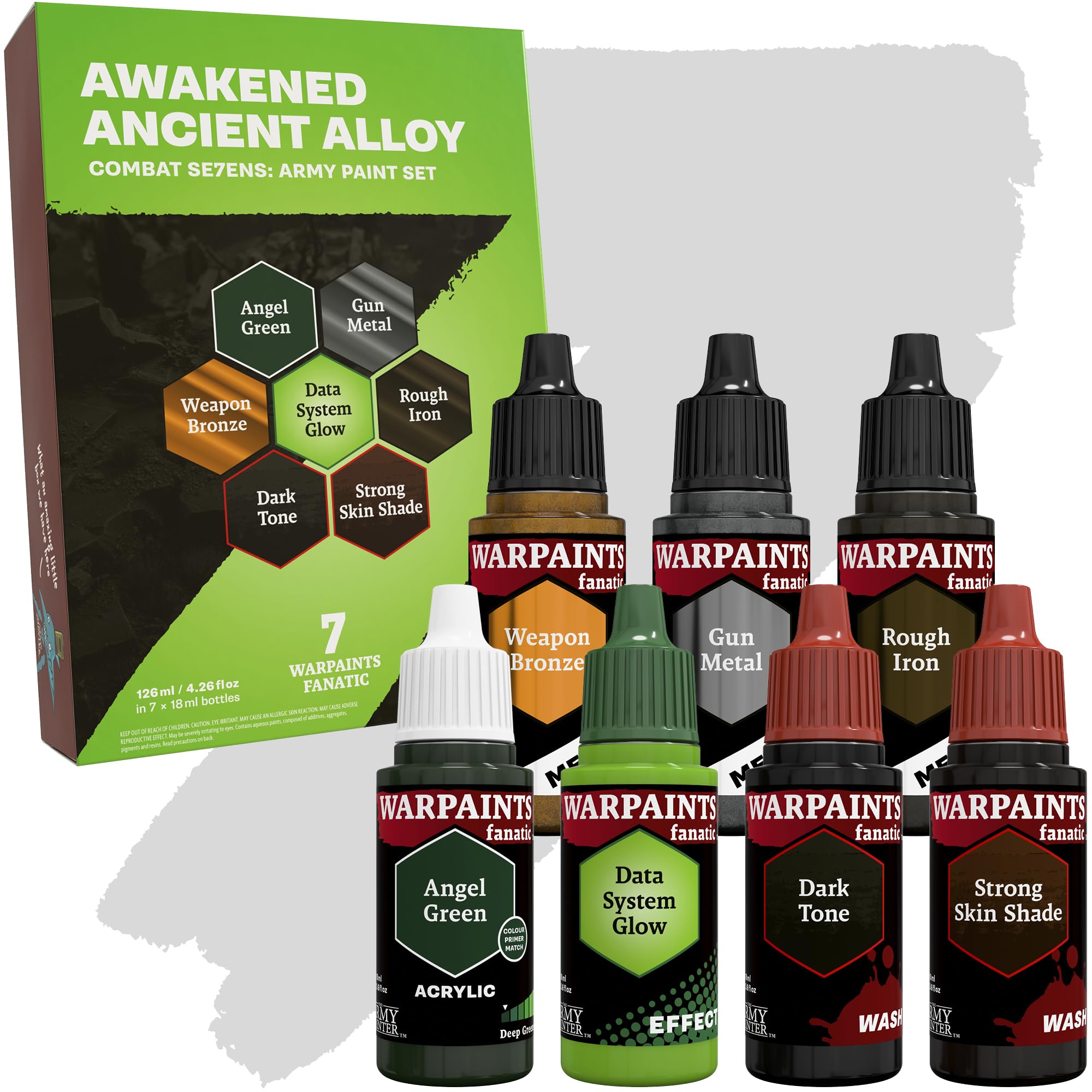 The Army Painter, Combat Se7ens: Awakened Ancient Alloy, 7 x 18 ml Warpaints Fanatic: 1 Acrylic, 1 Effects, 3 Metallics, 2 Washes, Perfect for Miniature Quality Hobby Paints for DnD & Warhammer Figure