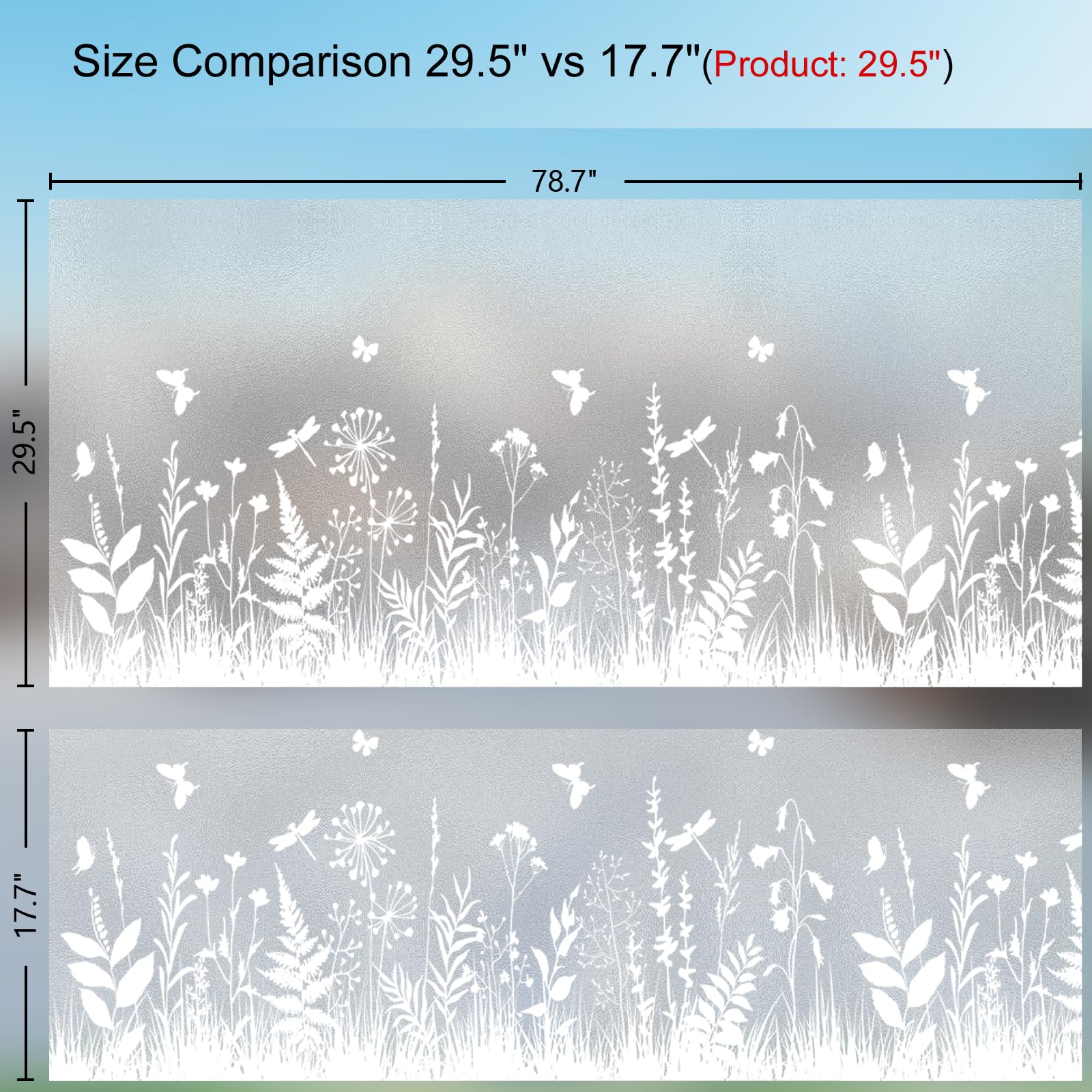Película de privacidad para ventana de 29.5 x 78.7 pulgadas, película de vidrio esmerilado con patrón floral, película decorativa de privacidad para ventana, adherencia estática, sin