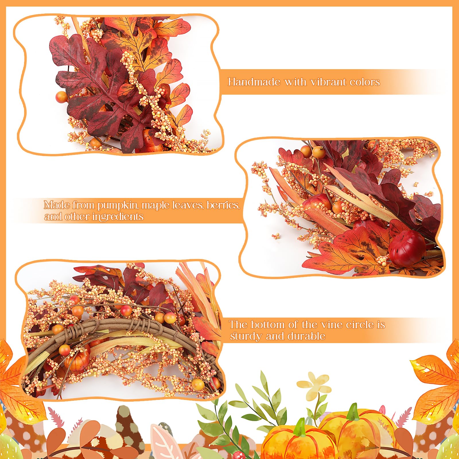 Herfstkransen - Krans voor de voordeur met pompoenen en bessen - 40 cm