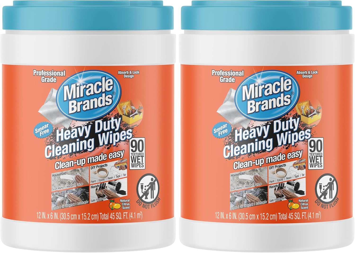 MiracleWipes for Heavy Duty Cleaning (90 Count) - All Purpose Cleaner, Kitchens, Bathrooms, Countertops, Hands, Indoors, Outdoors - Removes Grease, Grime, Crayon, Dirt & More (Pack of 2)