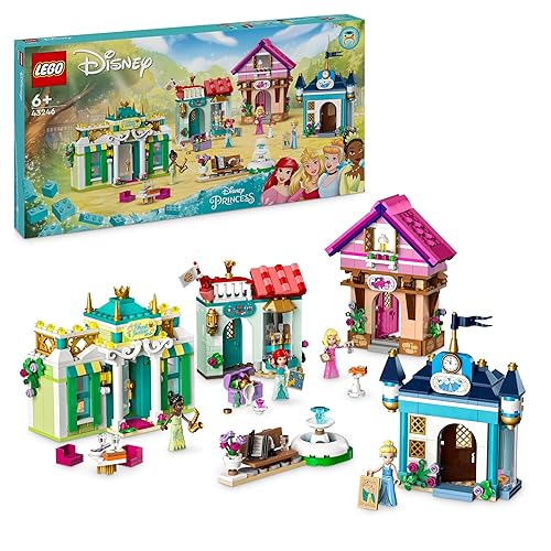 LEGO Disney Princess l'Avventura al Mercato Principesse Disney, Piccola Città da Costruire, Giochi per Bambine e Bambini da 6 Anni con Mappa del Tesoro e 4 Mini Bamboline, Regalo di Compleanno 43246