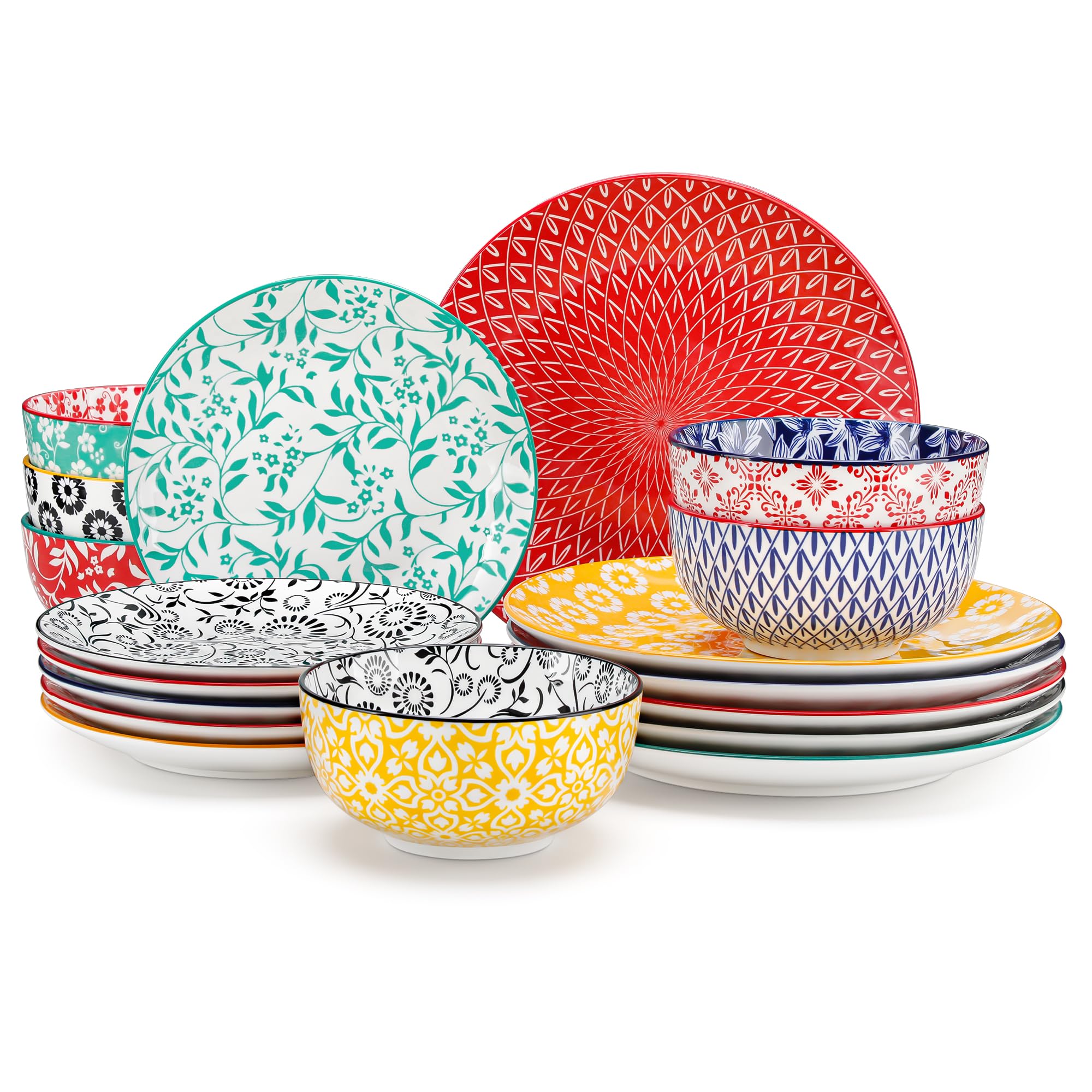vancasso SELENE Plates and Bowls Set for 6, 18 Pieces Dinnerware Sets, Mircowave and Dishwasher Safe Dishes Set, Porcelain Muted Dinnerware