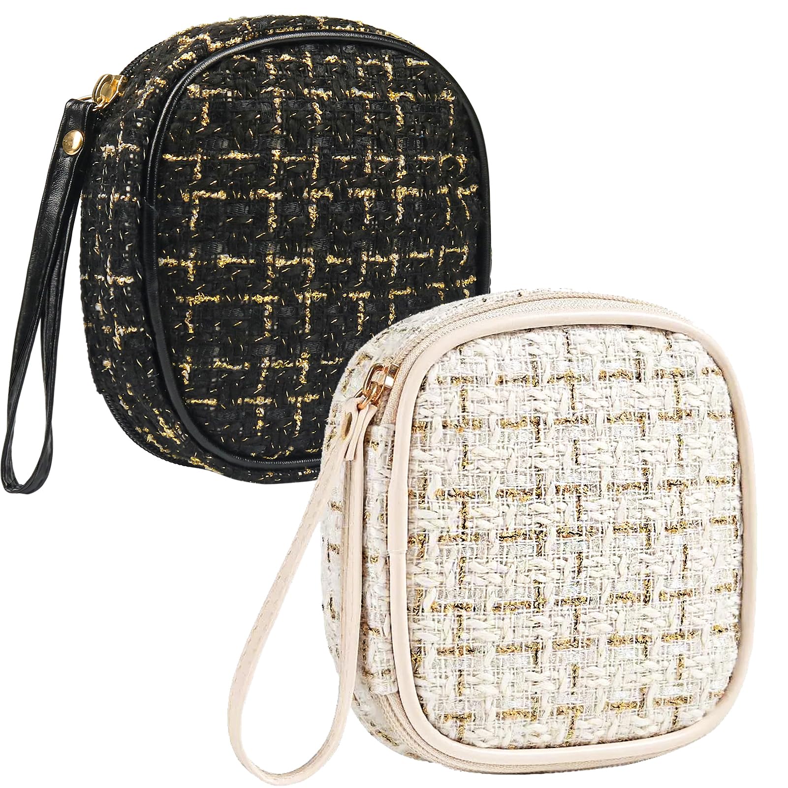 Photo 1 of Makeup Bag for Purse, 2pcs Elegant Cosmetic Pouches with Wrist Loop for Travel Diaper Bag Black, White