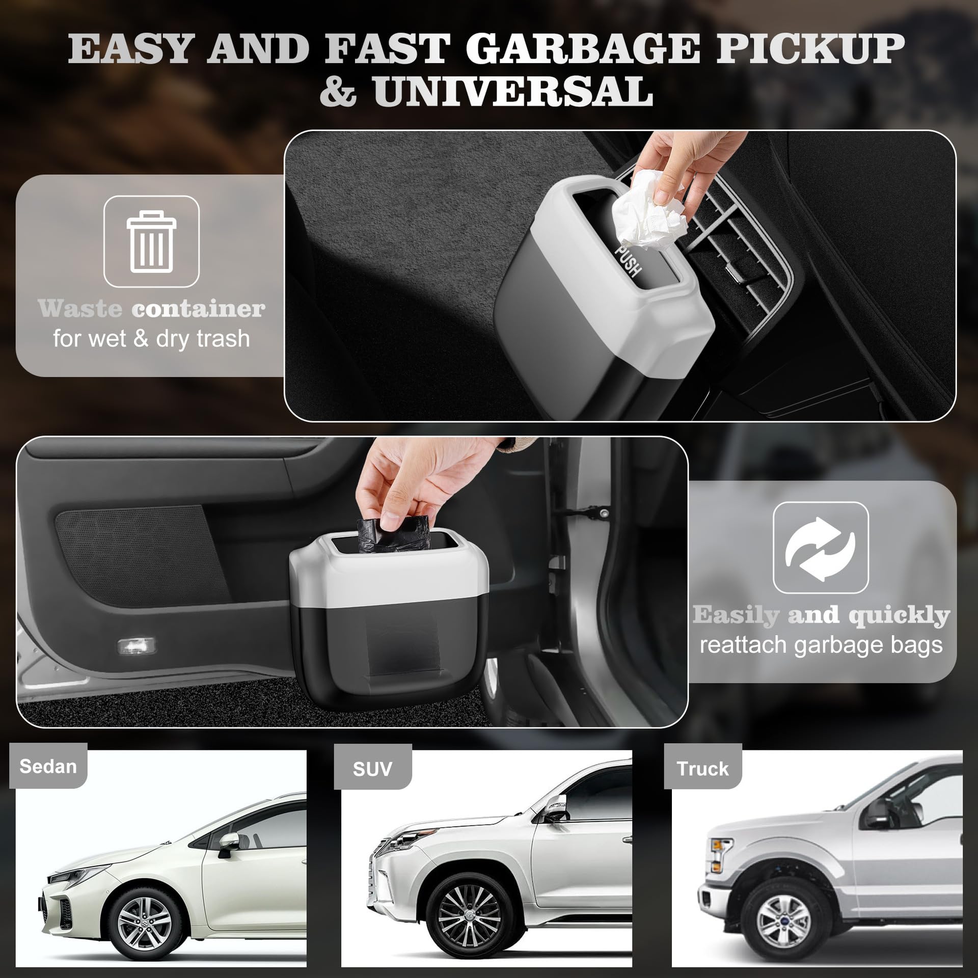 Auto Mülleimer für Volvo EX30 Electric 2024 2025 2026, Auto Mülleimer Organizer Aufbewahrungsbox Abfalleimer Auslaufstarker Innenraum Zubehör,Black