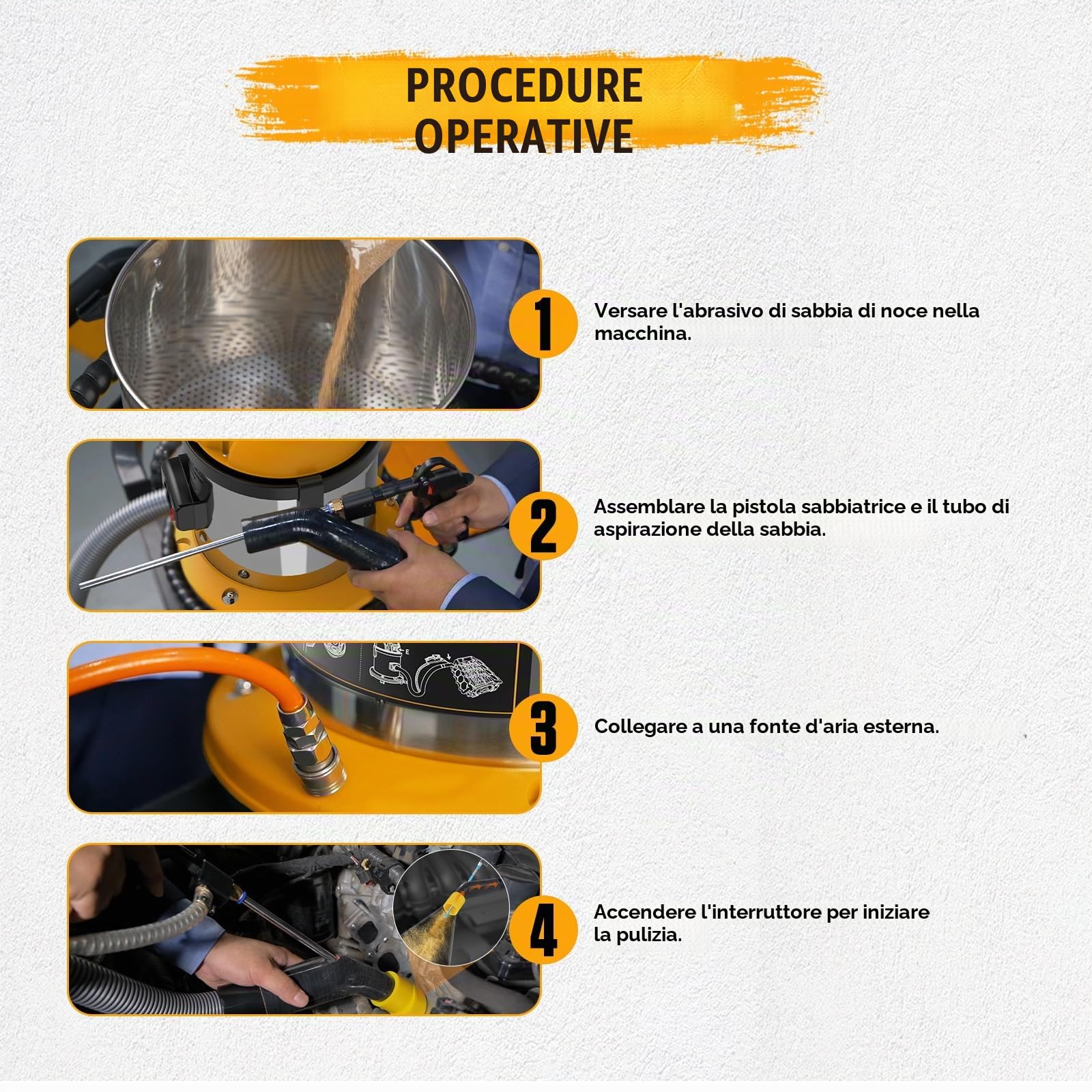 PLAYOCCAR HTS558 Sabbiatrice di Noce Professionale per Auto, Detergente per Rimozione Carbonio Valvole di Aspirazione Motore, Set Completo con 23 Adattatori Universali