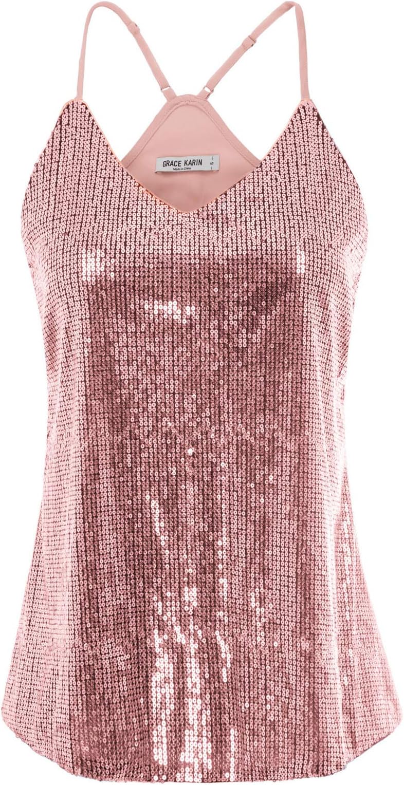 GRACE KARINWomen's Sleeveless Sparkle Shimmer Camisole Vest Sequin Tank Tops