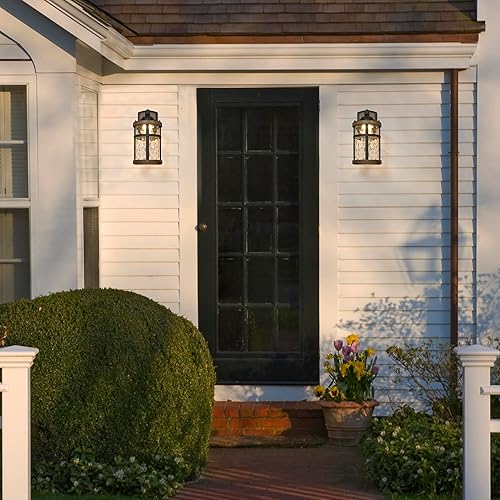 Miniatura 4 de Maxxima Lámpara LED de pared para exteriores, color negro con acabado de grano de madera, vidrio transparente, 800 lúmenes, blanco cálido de 3000 K,