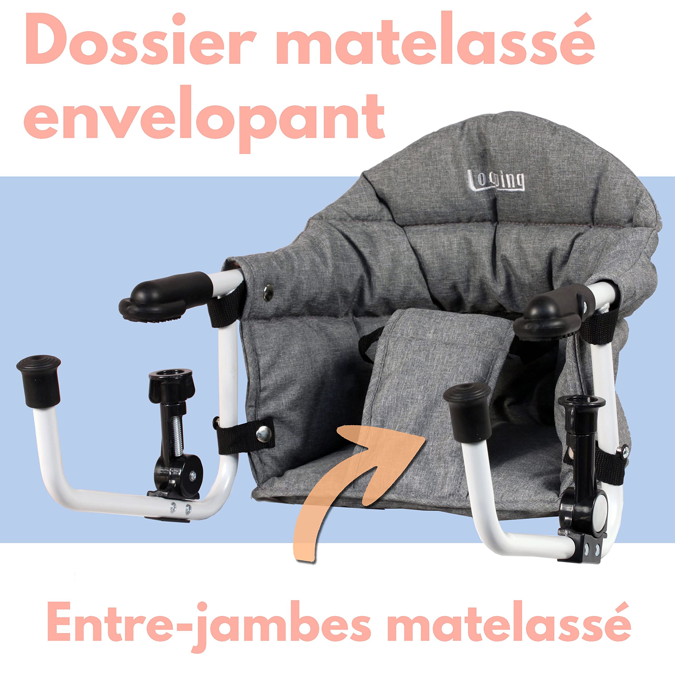 Looping Baby-Tischsitz, faltbar, sichere Befestigung mit 4 Punkten, tragbar und kompakt, Grau meliert