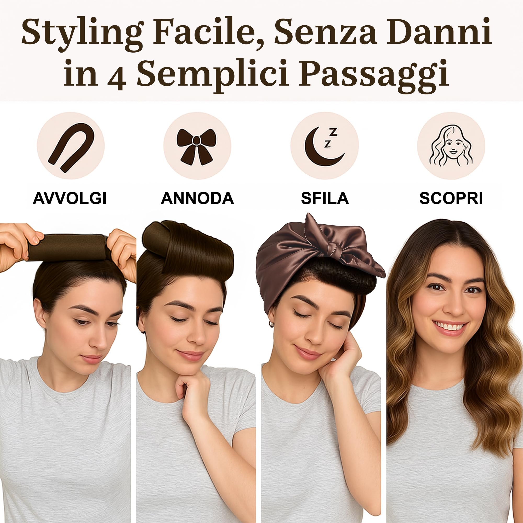 VISOFO - Aste per capelli senza calore, per bigodini lunghi o corti, senza calore, in schiuma flessibile, in morbido velluto satinato, set di strumenti per dormire in set di strumenti (marrone, 3 set)