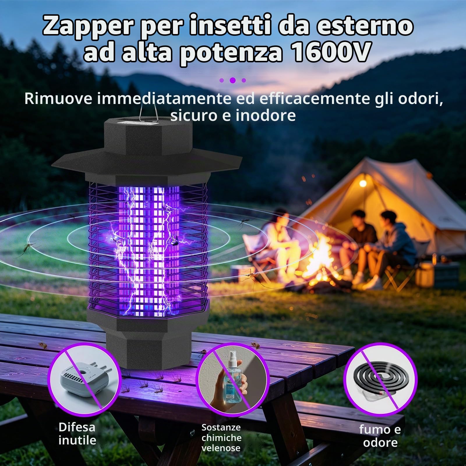 Zanzariera Elettrica da Esterno, 18W 4200V UV Lampada Zanzare, Trappola Led a stelo, Lampada Antizanzare, Trappola per Insetti per uso Interno ed Esterno