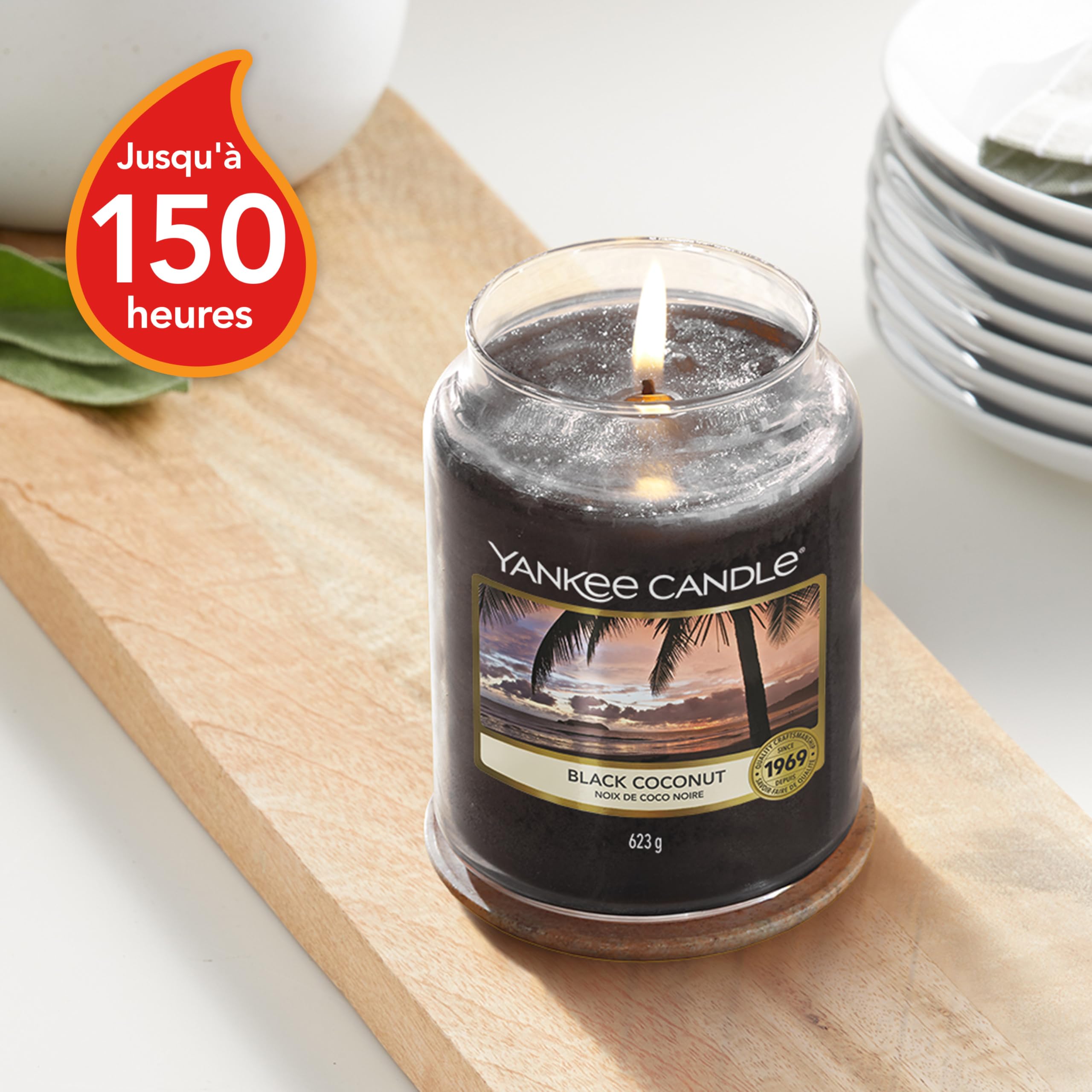 Yankee Candle bougie parfumée Noix de coco noire | Format jarre | Bougie longue durée jusqu’à 150 heures de combustion | Cadeaux pour femmes