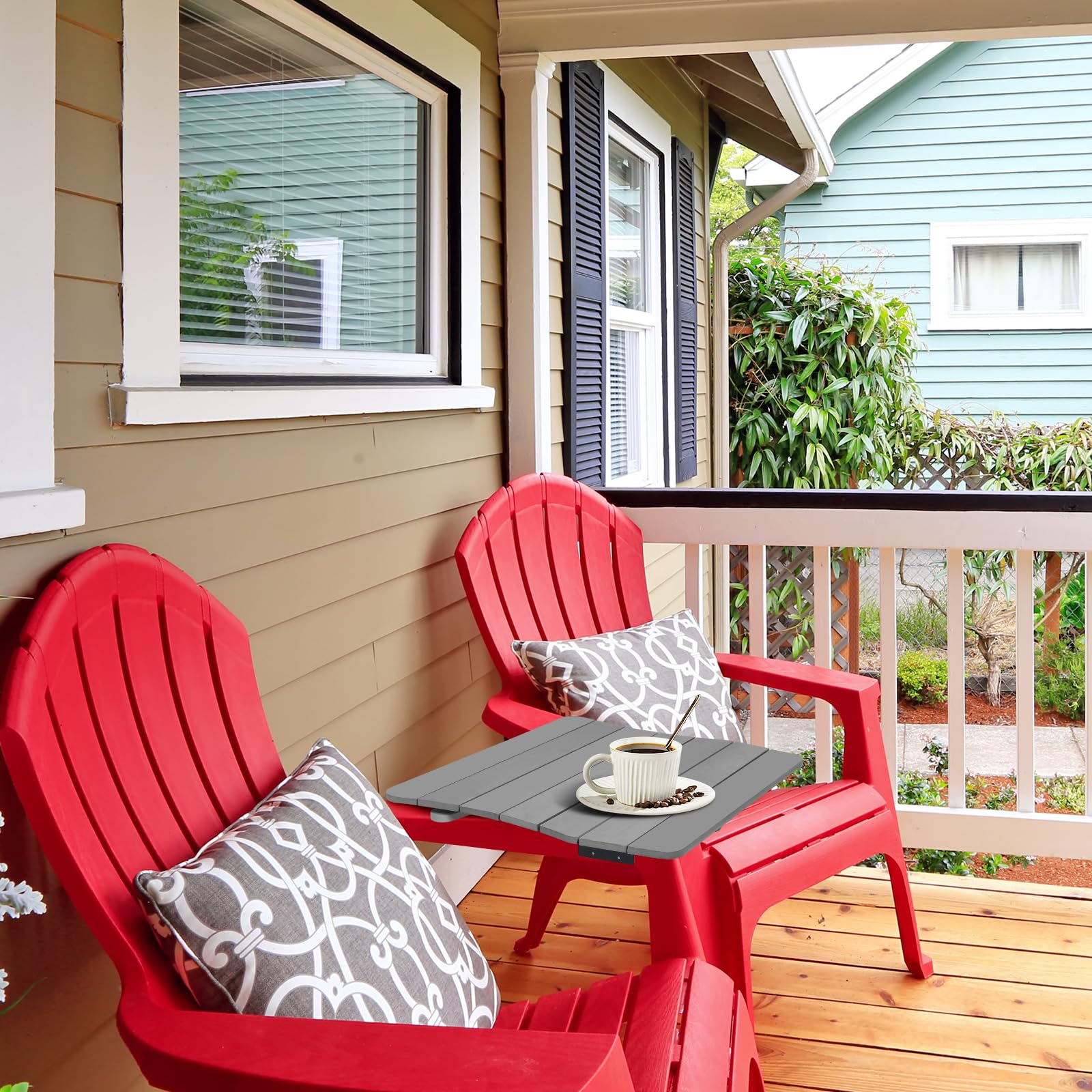 Adirondack Connecting Plate Side Table Wooden Outdoor Side Table Weather Proof Removable Arm Tray Table for Adirondack Chair Patio Balcony Backyard Pool Garden (Grey)