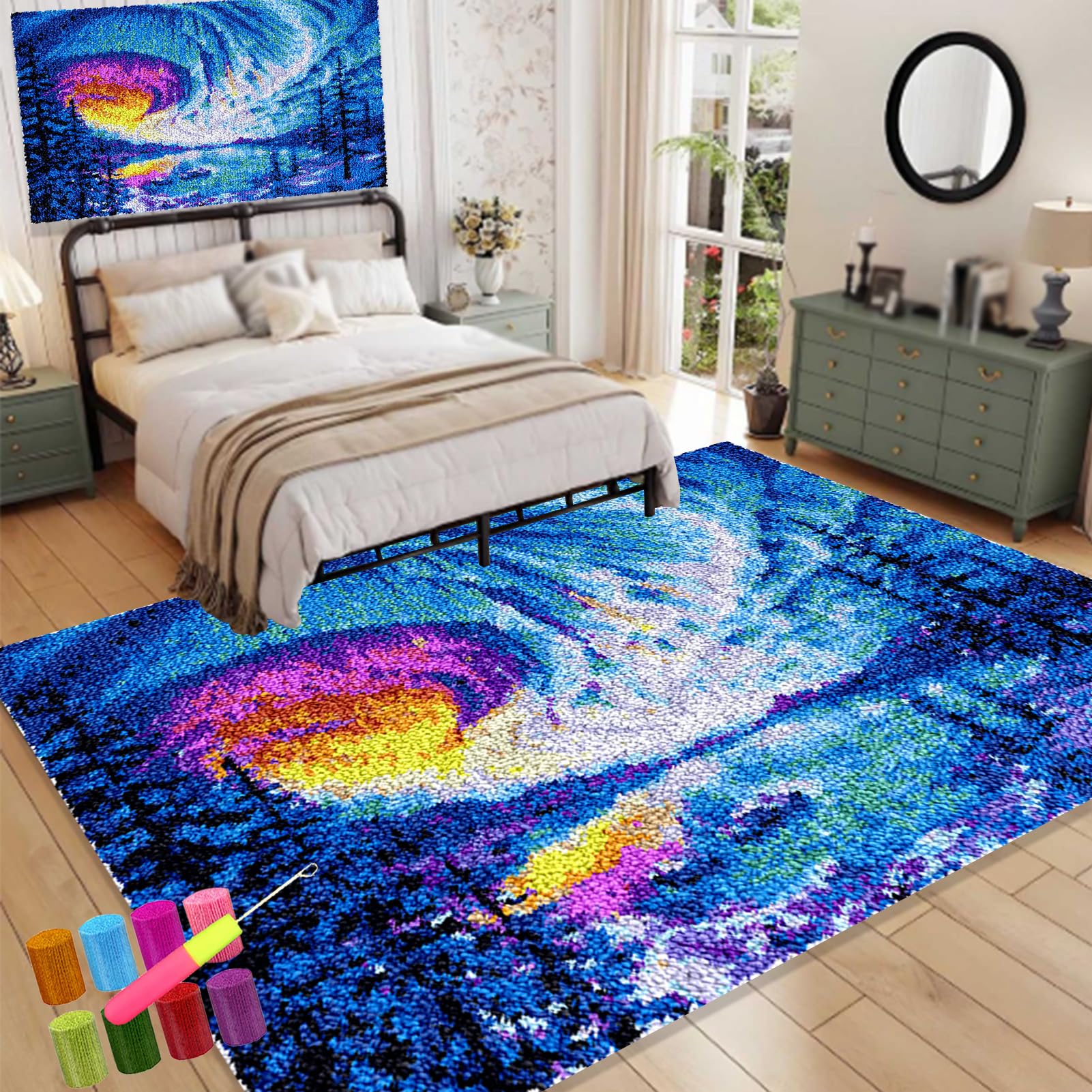80 x 115 cm, zestawy haczyków, do produkcji dywanów, rękodzieło, z kolorowym wzorem, duży zatrzask, zestaw dywaników, zestawy do produkcji dywanów, DIY, rękodzieło, niedokończona, ręcznie robiona