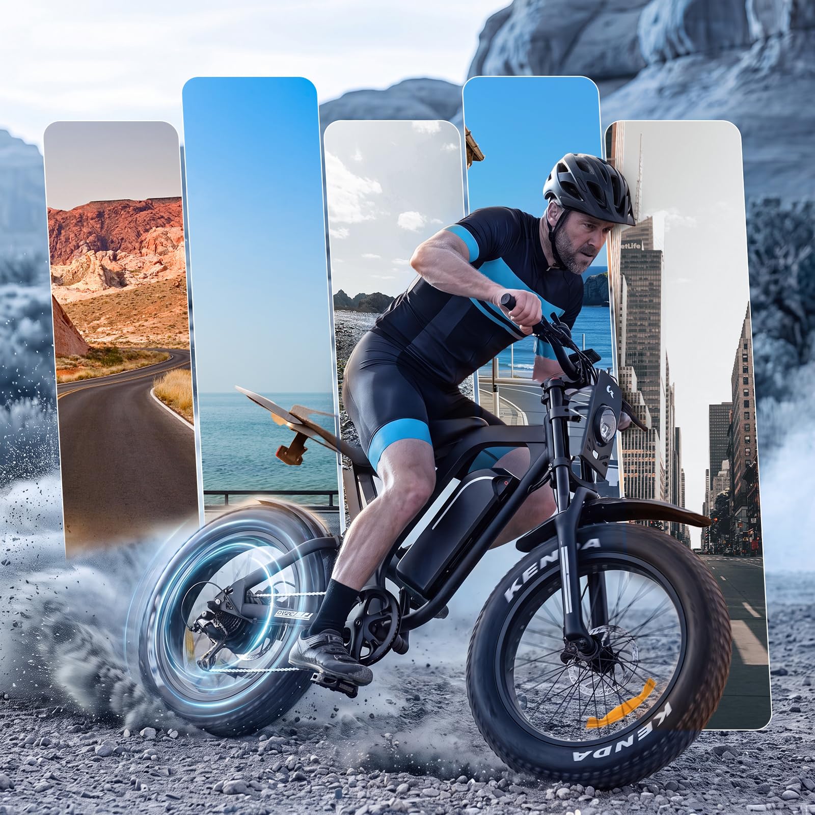 DEEPOWER Vélo Électrique, Batterie Amovible 52V 25Ah, Autonomie 60‑120 KM, E-Bike Pneus Gras 20''×4.0 Tout Terrain, 7 Vitesses, Suspension Complète, Vélo Électrique pour Adultes