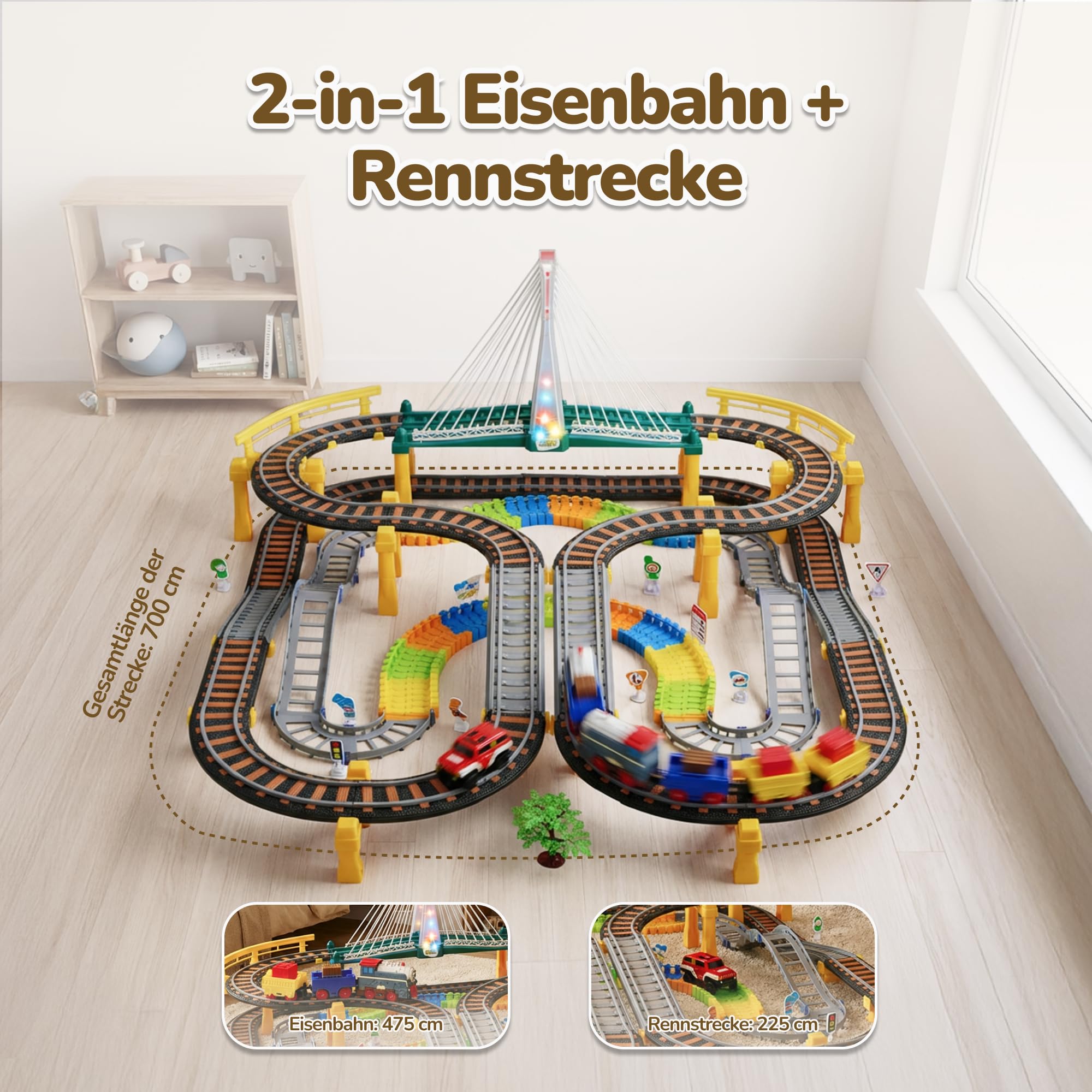 Elektrische Eisenbahn für Kinder – 192-teiliges Zug-Set mit Schienen, Licht & Sound – ab 3 Jahren, batteriebetrieben, inkl. Auto