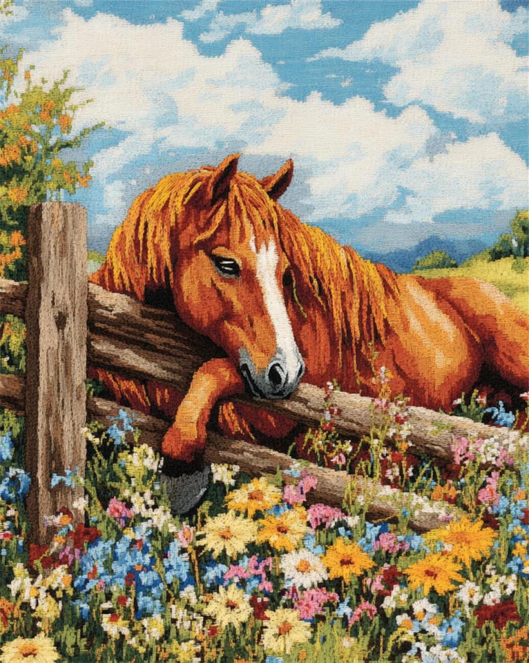 AMBATTERY Animal Tapestry Kit Horses By The Fence Latch Hook Rug Kit Large Pre-Printed Pattern Canvas Rugs Embroidery Crafts for Adults Handicrafts DIY Carpet 33x45in