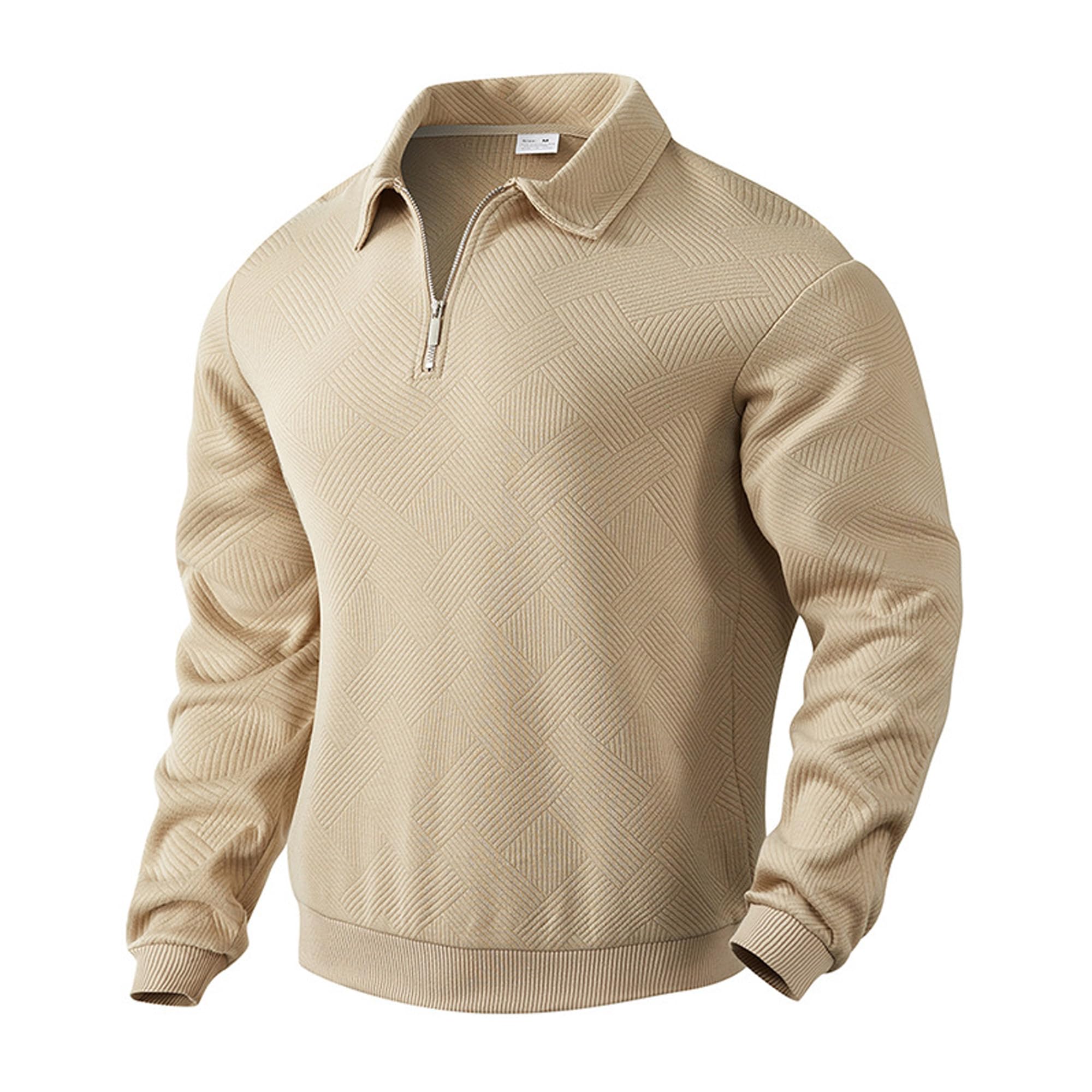 Men's Knitted Polo Shirt Long Sleeve Retro Jacquard Smart Casual Zip-up Neck Knitwear Top