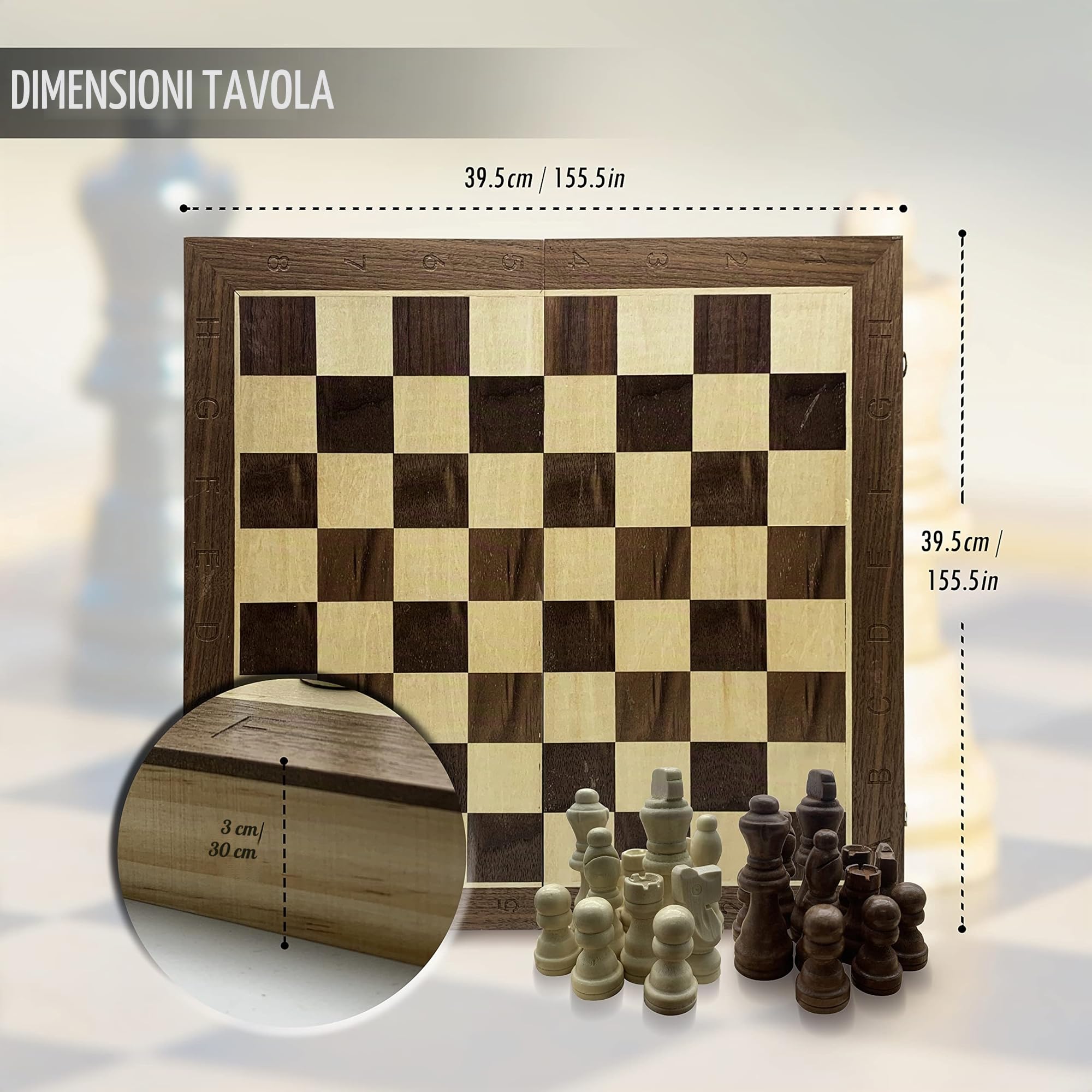 DOJA Barcelona | Scacchiera in Legno Pieghevole con Timer Digitale | 39x39 | Scacchiera Professionale Magnetica + Orologio Scacchi Ideale per Viaggio | Gioco da Tavolo portatile, per 2 giocatori