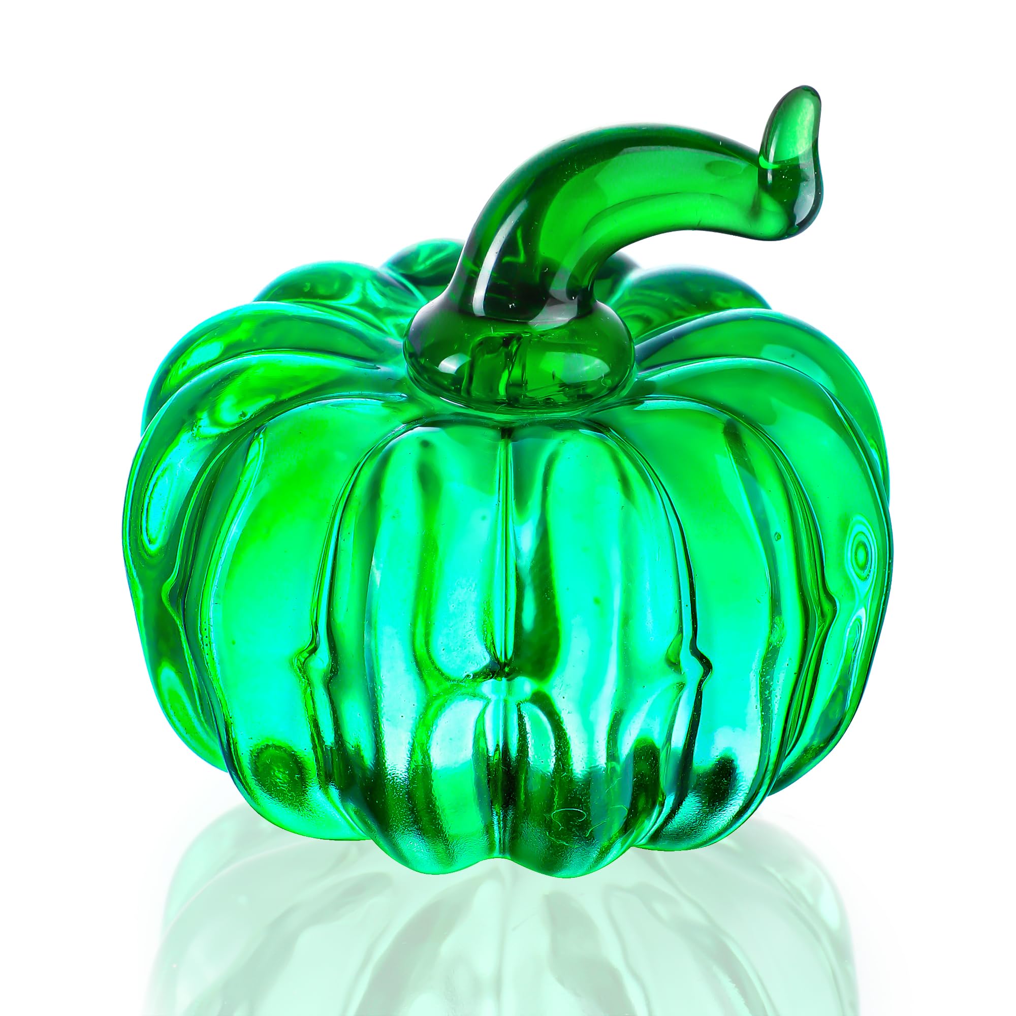 Dytartzx Hand Blown Crystal Pumpkin Figurine，Tabletop Decorative Ornaments，Ideal for Fall Harvest Halloween (Green)
