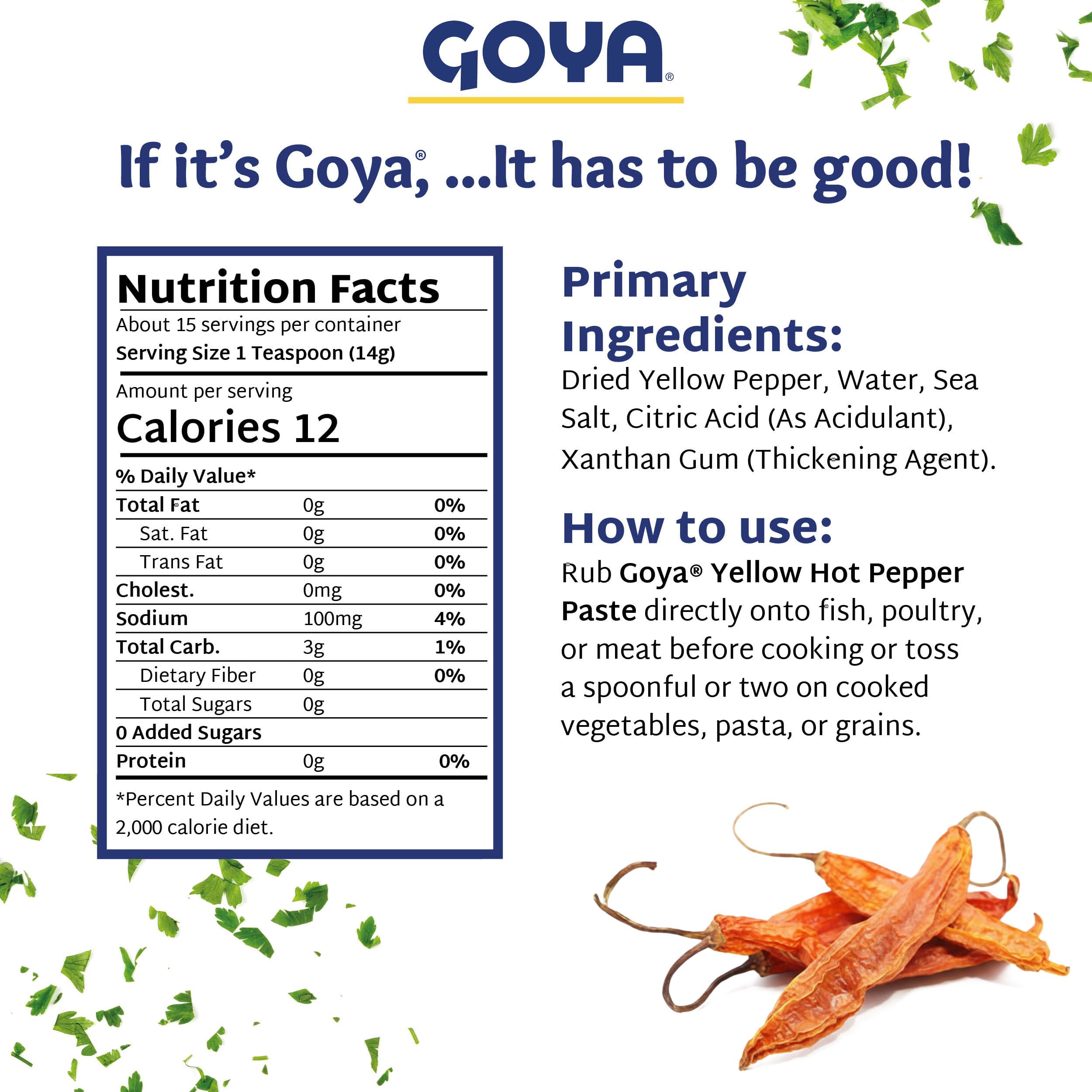 Ají Mirasol Paste by Goya, Dried Yellow Hot Pepper Paste for Latin Cooking, Mild–Medium Chili Paste for Sauces, Soups, Stews & Marinades, 7.5 oz Jar